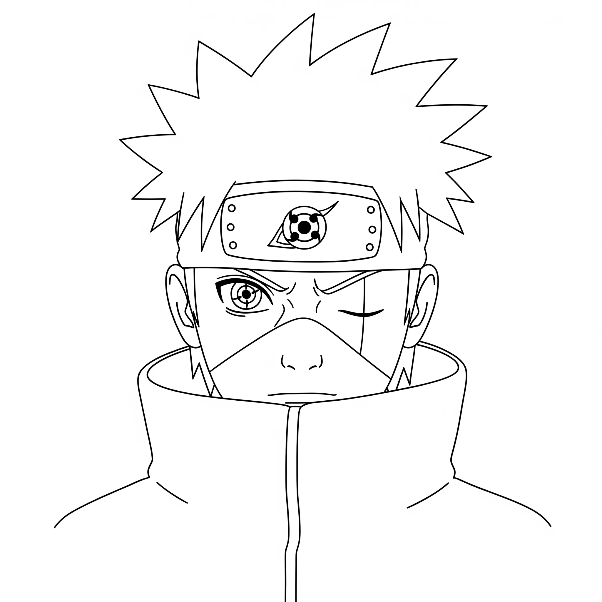 coloriage Kakashi Hatake avec un seul œil visible et son Sharingan à imprimer pour enfant de 10 ans