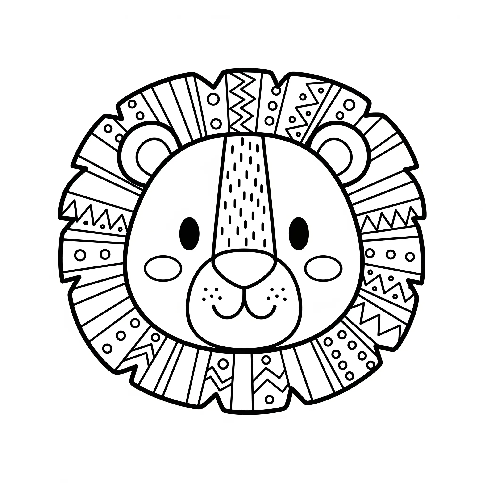 coloriage La tête d’un lion avec des motifs simples en ligne