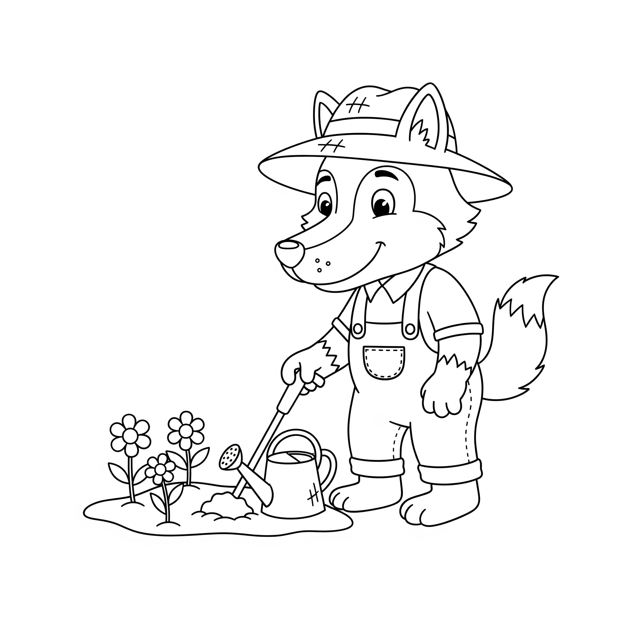 coloriage Loup jardinier pour bebe a imprimer