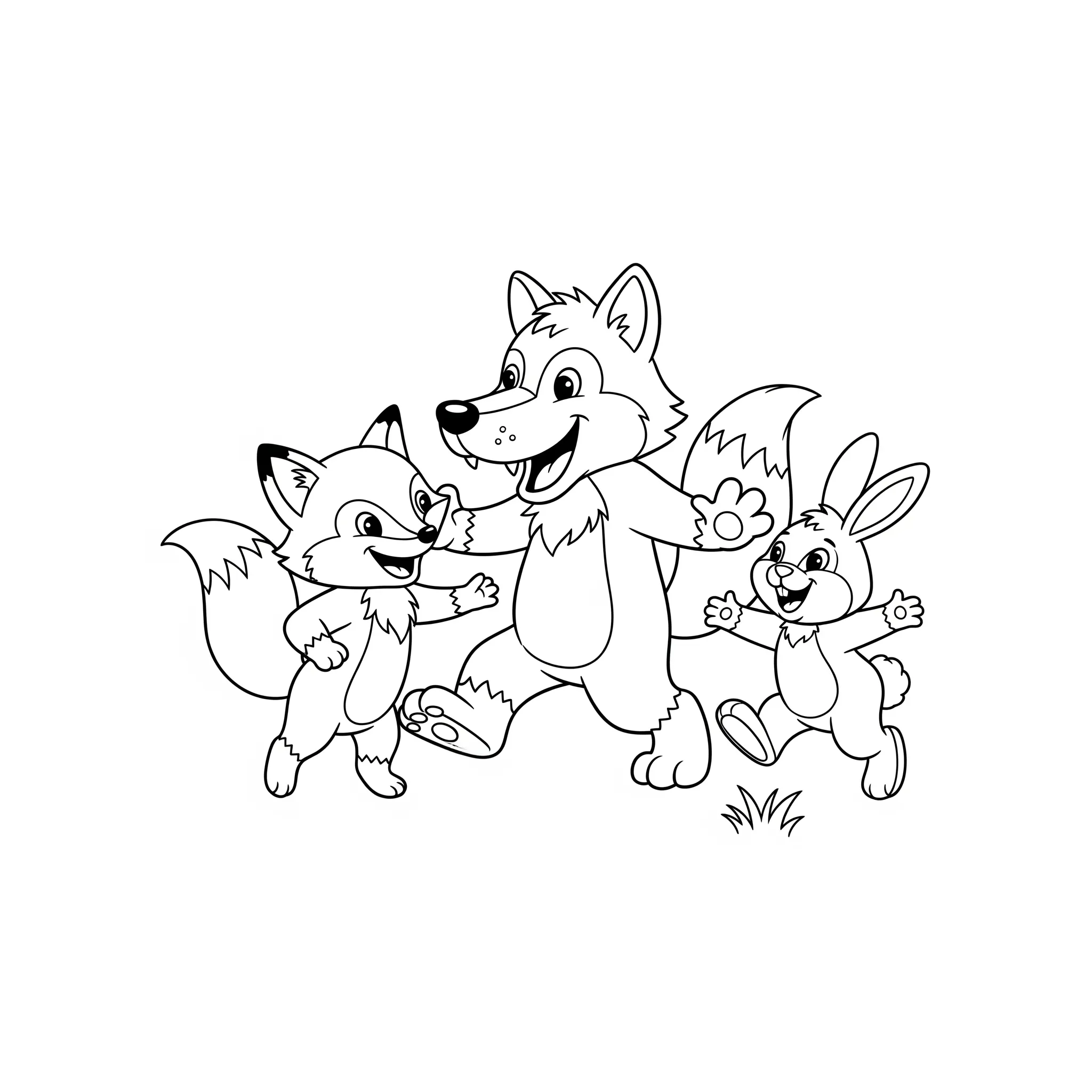 coloriage Loup jouant avec ses amis gratuit