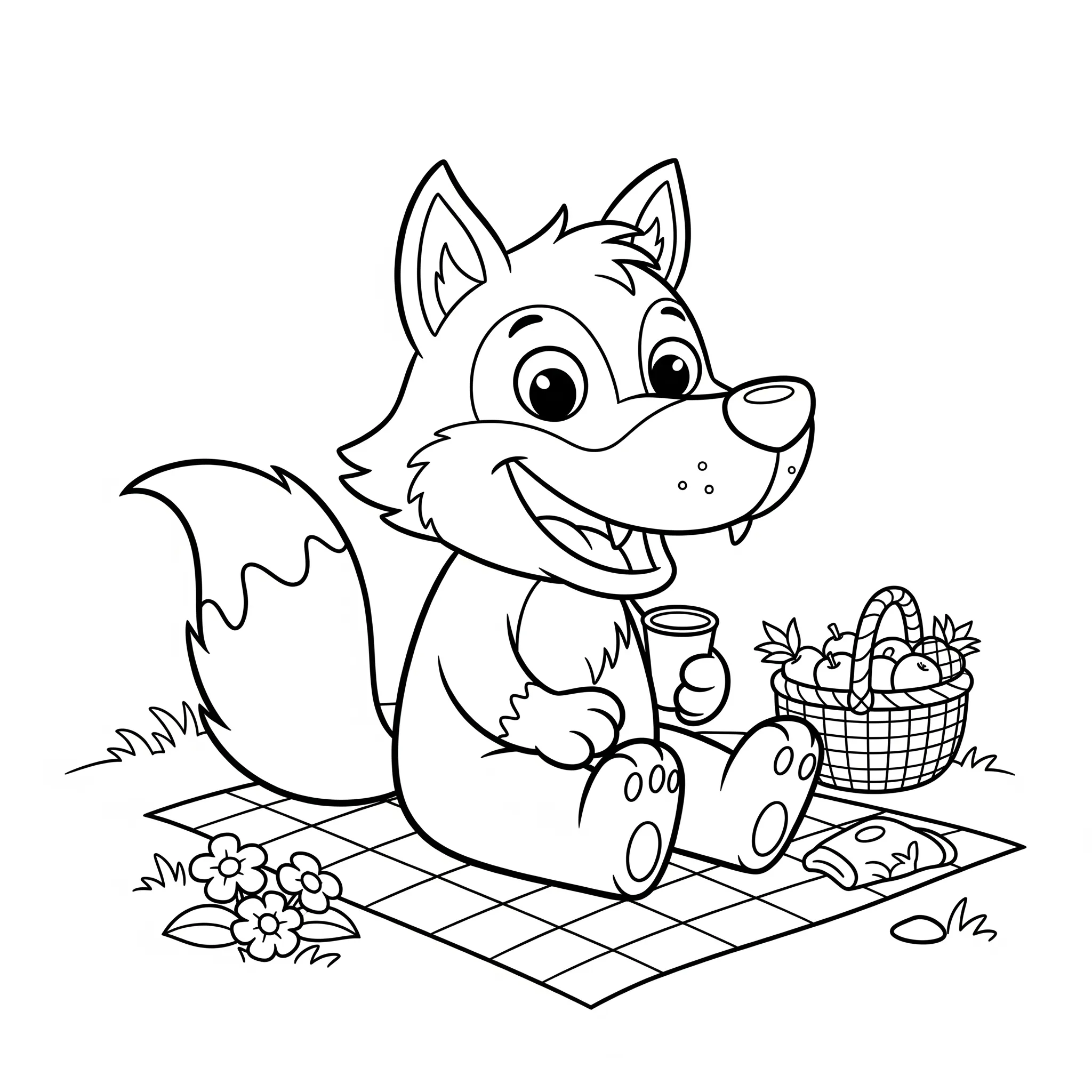 coloriage Loup pique nique à imprimer pour enfant de 12 ans