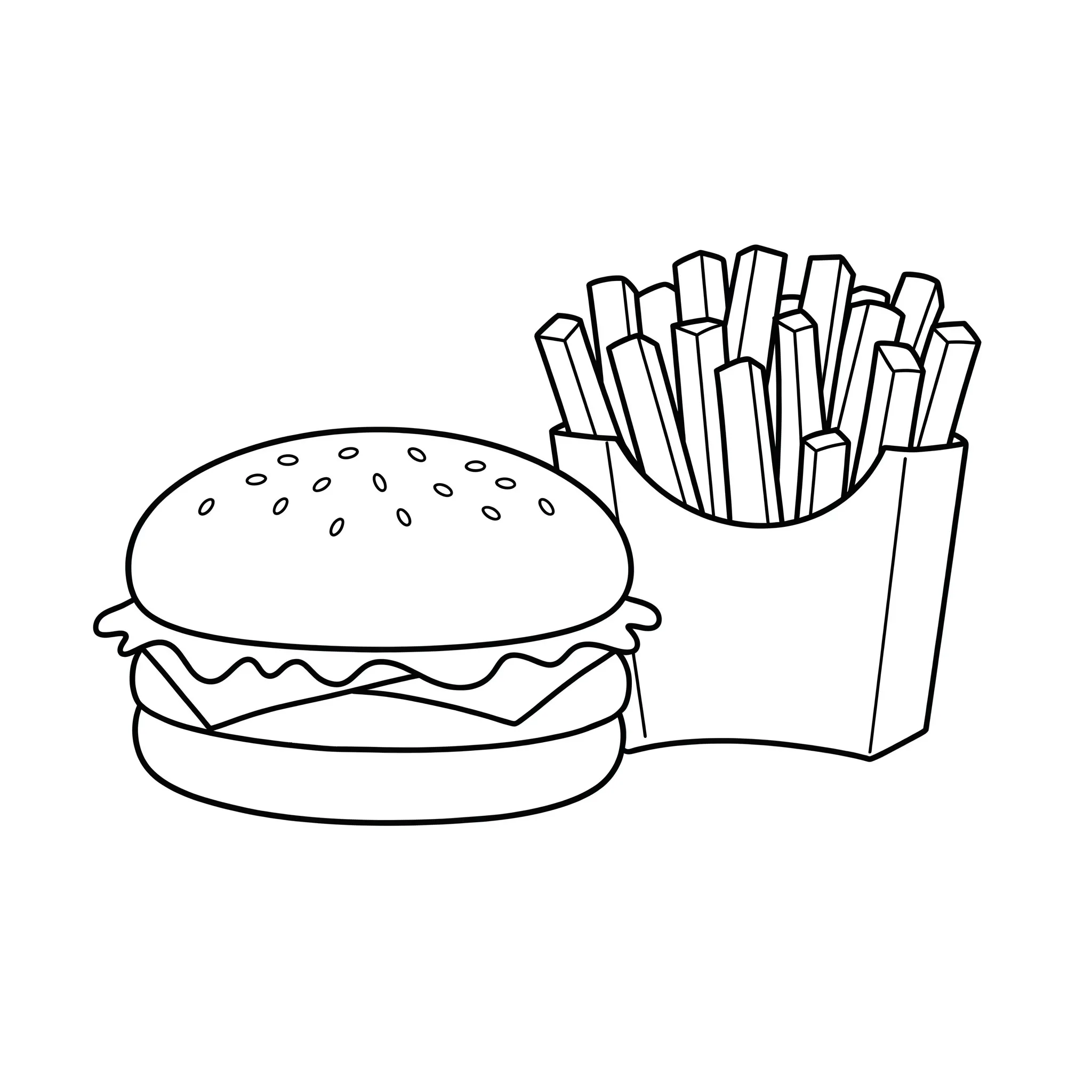 coloriage Un hamburger avec des frites gratuit pour enfants