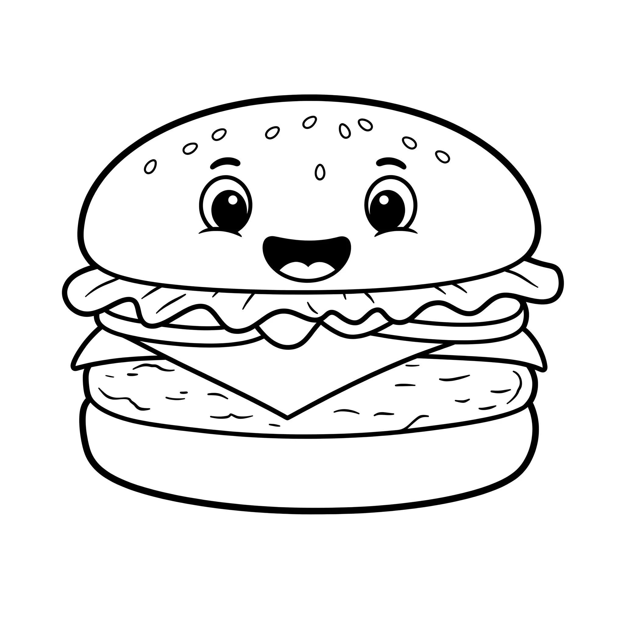 coloriage Un hamburger souriant à imprimer kawaii