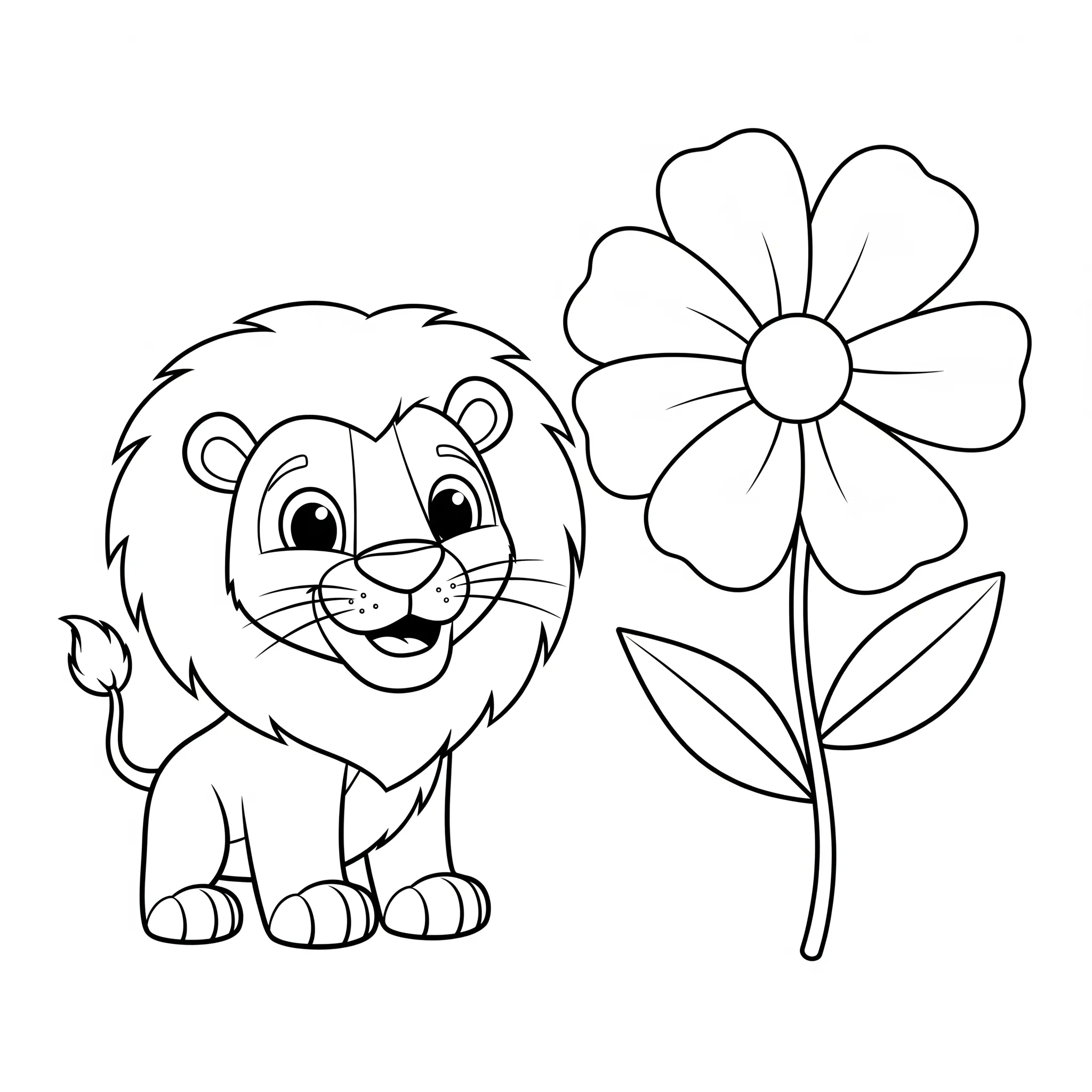 coloriage Un lion et une fleur pour enfant de 5 ans