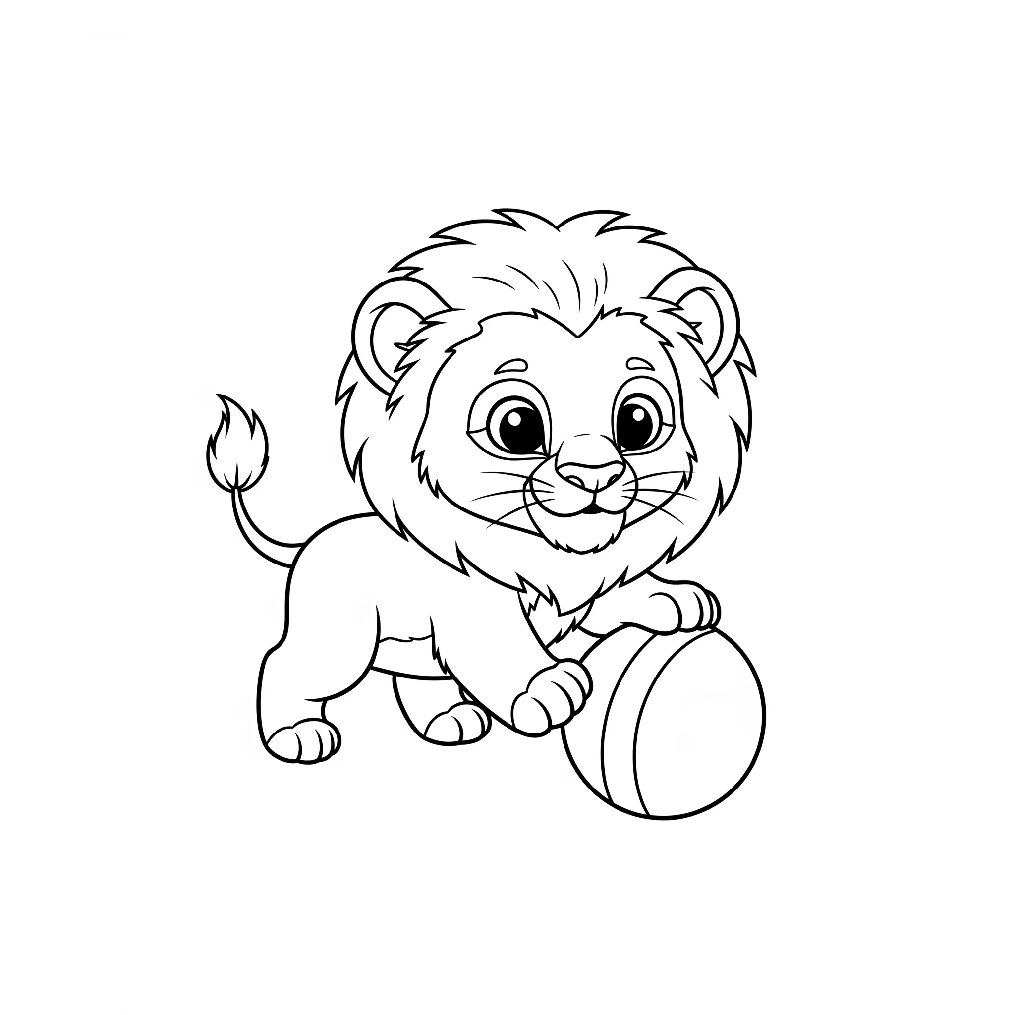coloriage Un lionceau jouant avec une balle pour enfants à imprimer