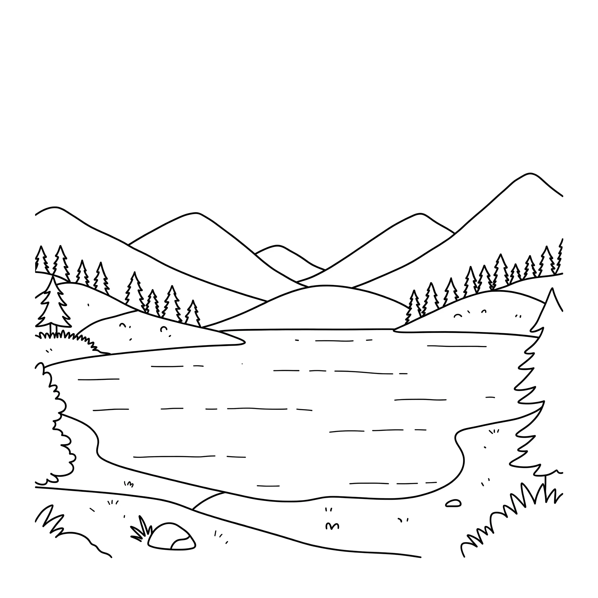 coloriage Lac de montagne à imprimer pour enfant de 6 ans
