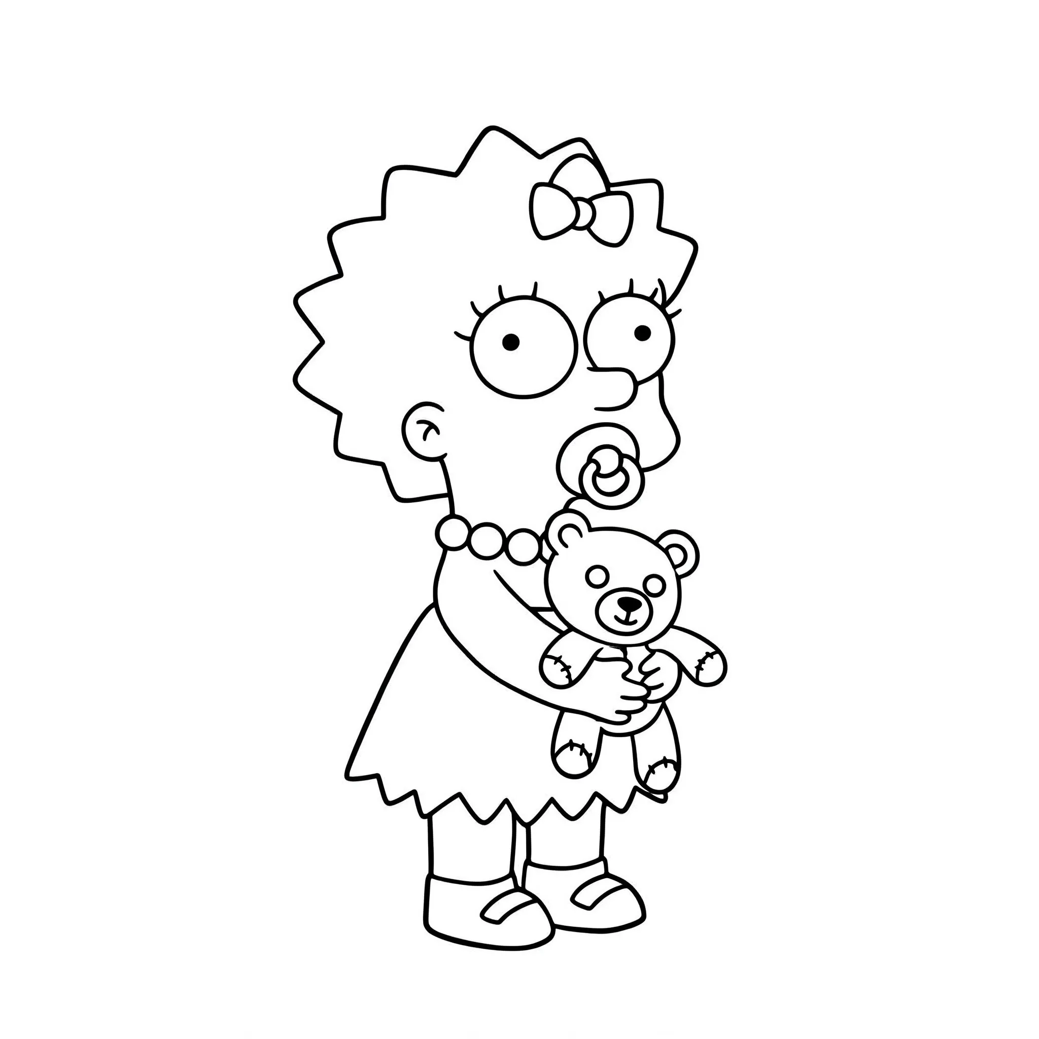 coloriage Maggie avec son ours en peluche pour enfant de 7 ans