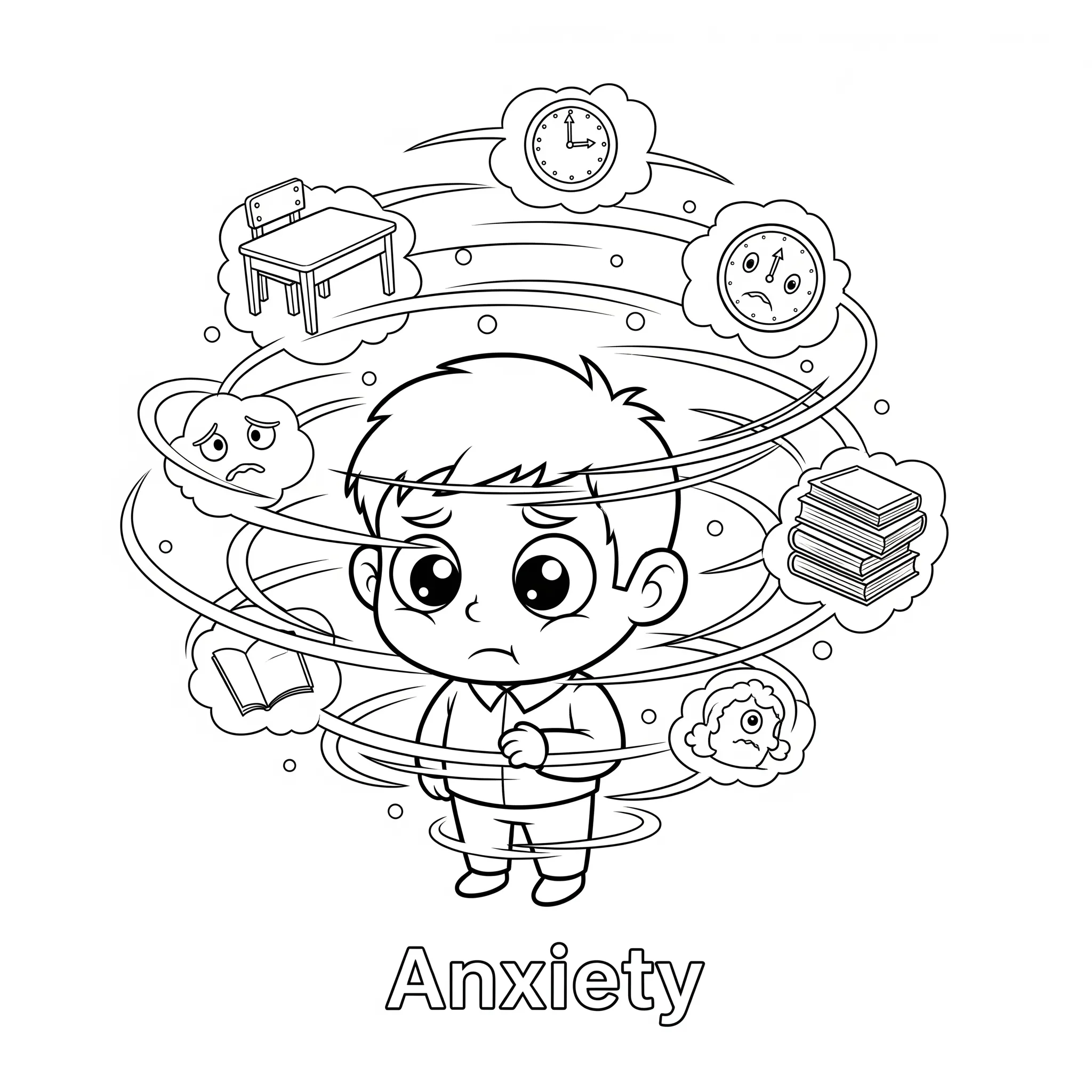 coloriage Anxiété et ses souvenirs tourbillonnants et apprentissage