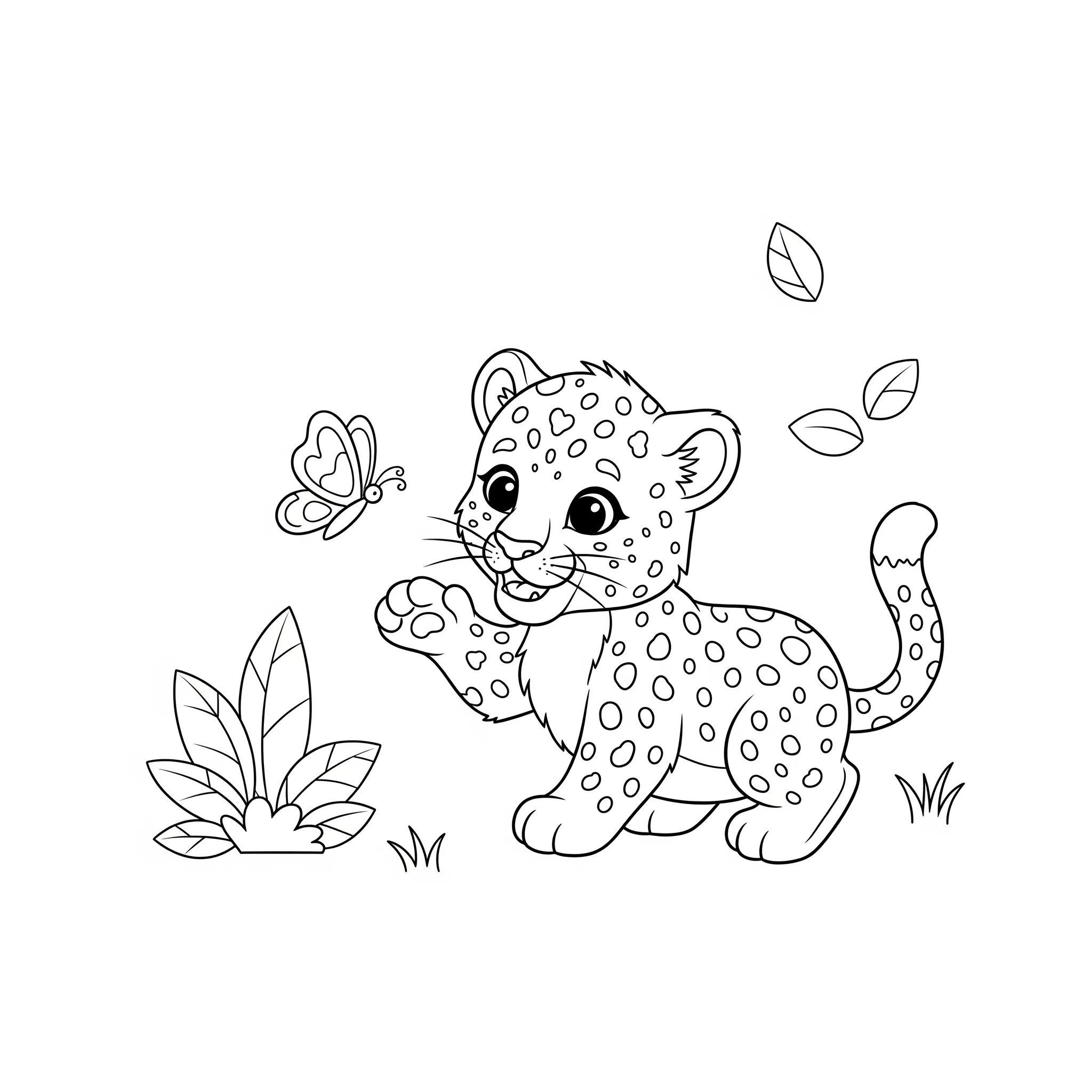 image de coloriage Bébé Léopard Jouant pour enfant