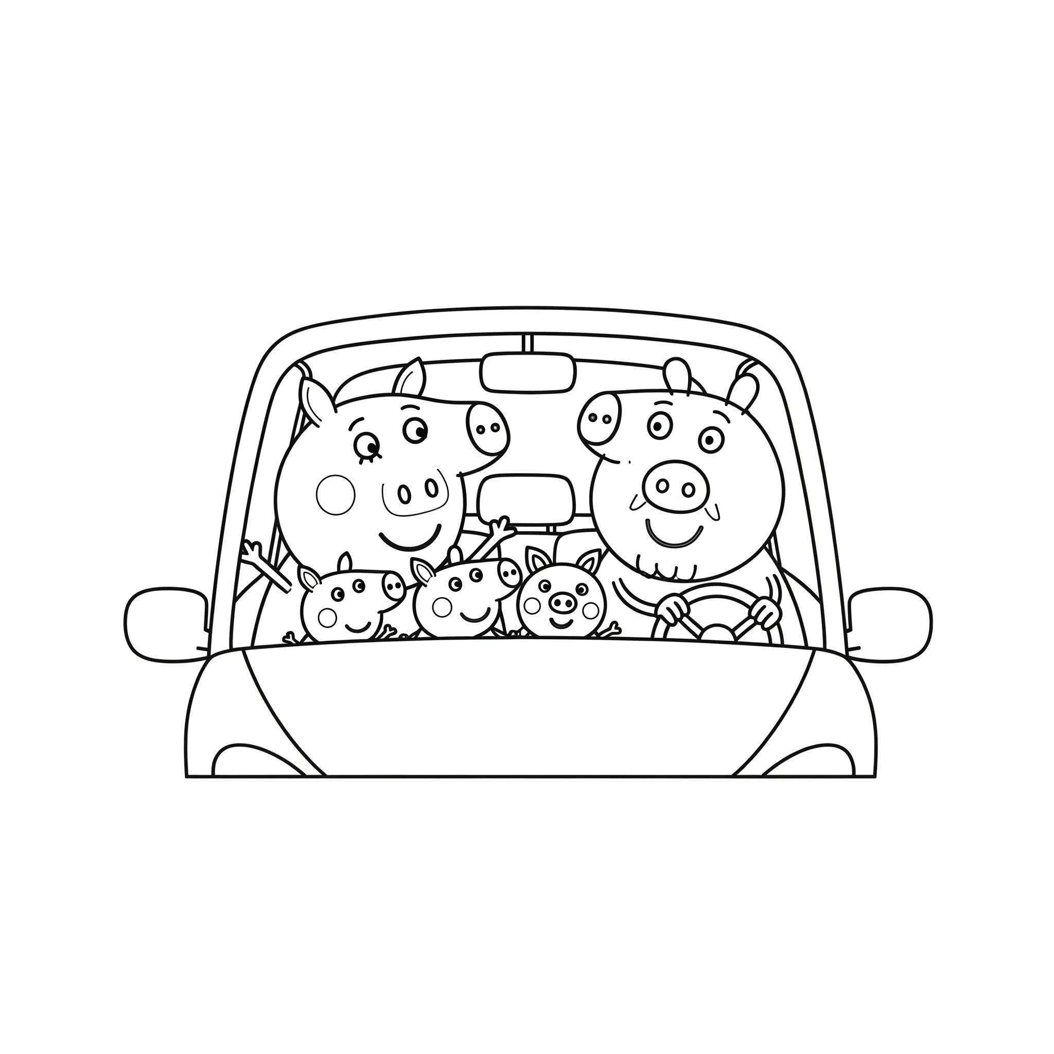 coloriage La famille Pig en voiture pour enfant de à imprimer