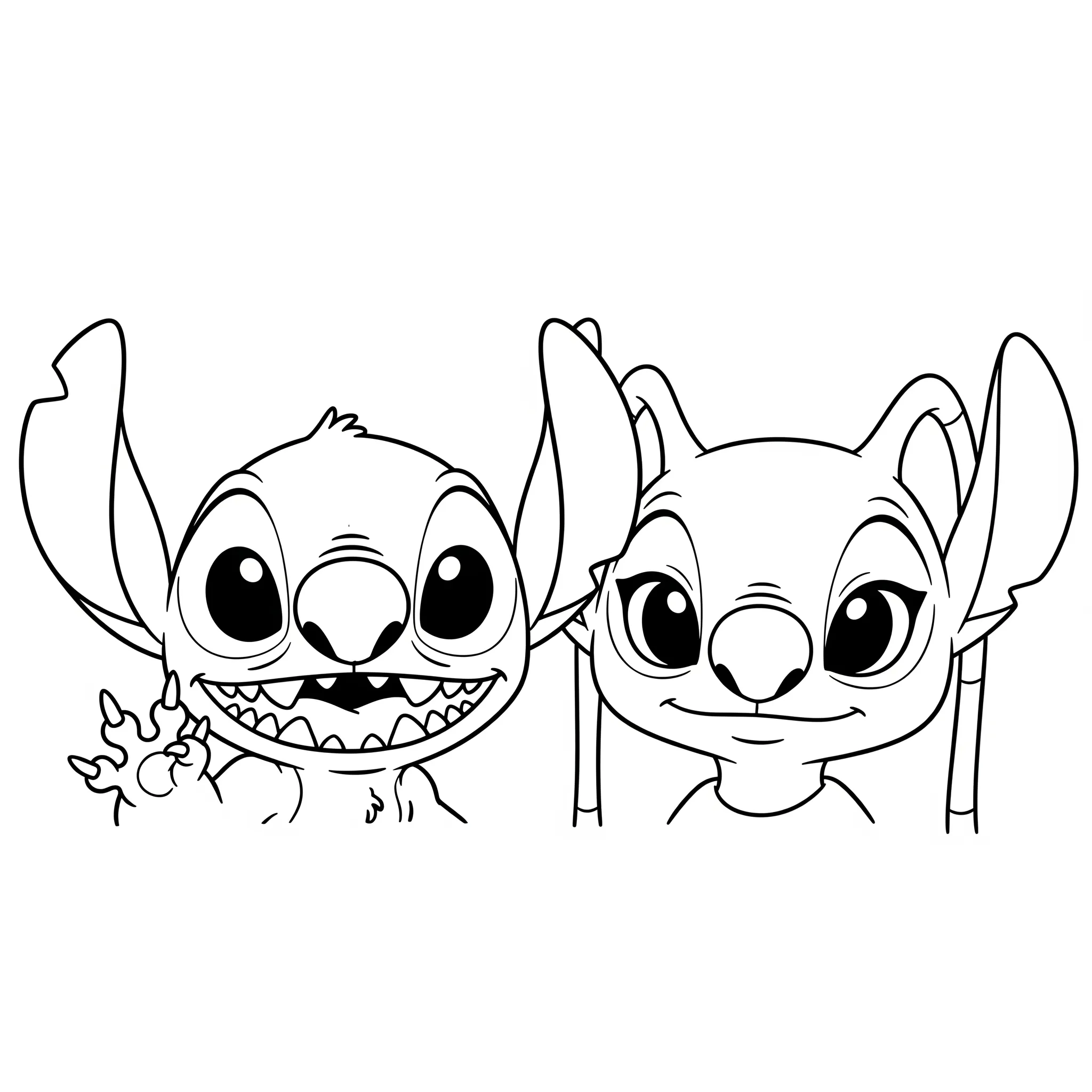 coloriage Les visages de Stitch et Angel côte à côte pour enfant de 5 ans