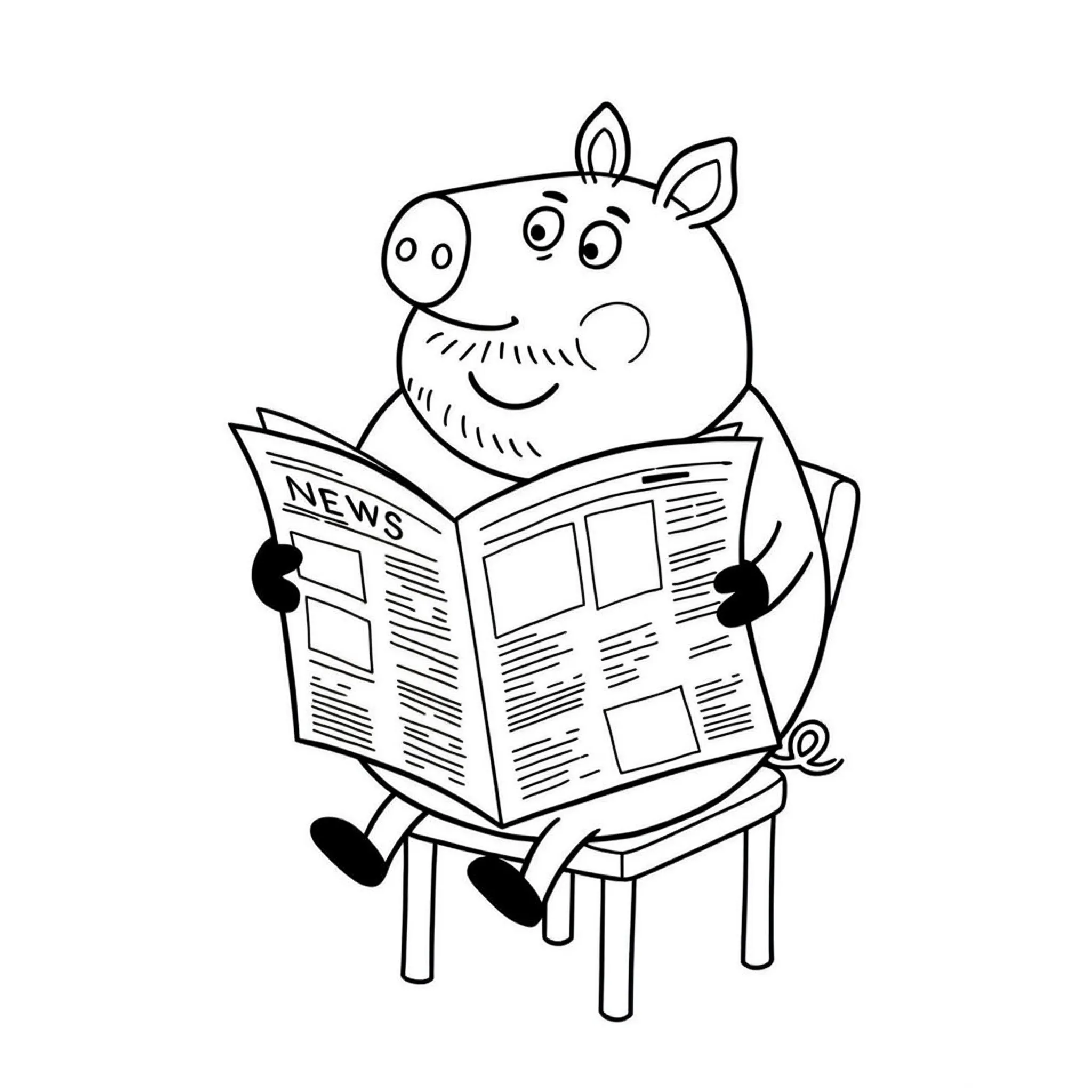coloriage Papa Pig et son journal à imprimer pour enfant de 7 ans
