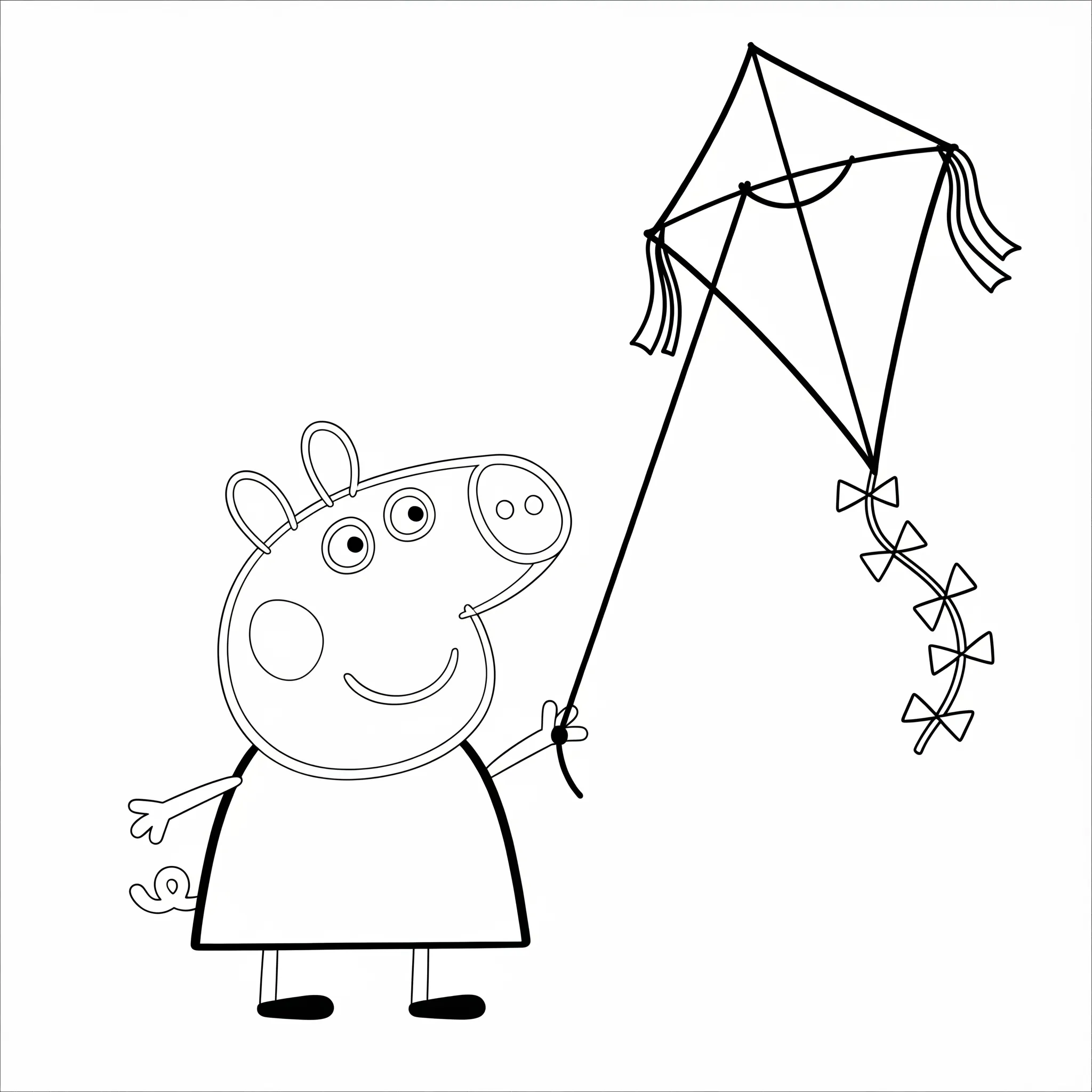 coloriage Peppa Pig volant un cerf volant à imprimer pour enfant de 3 ans