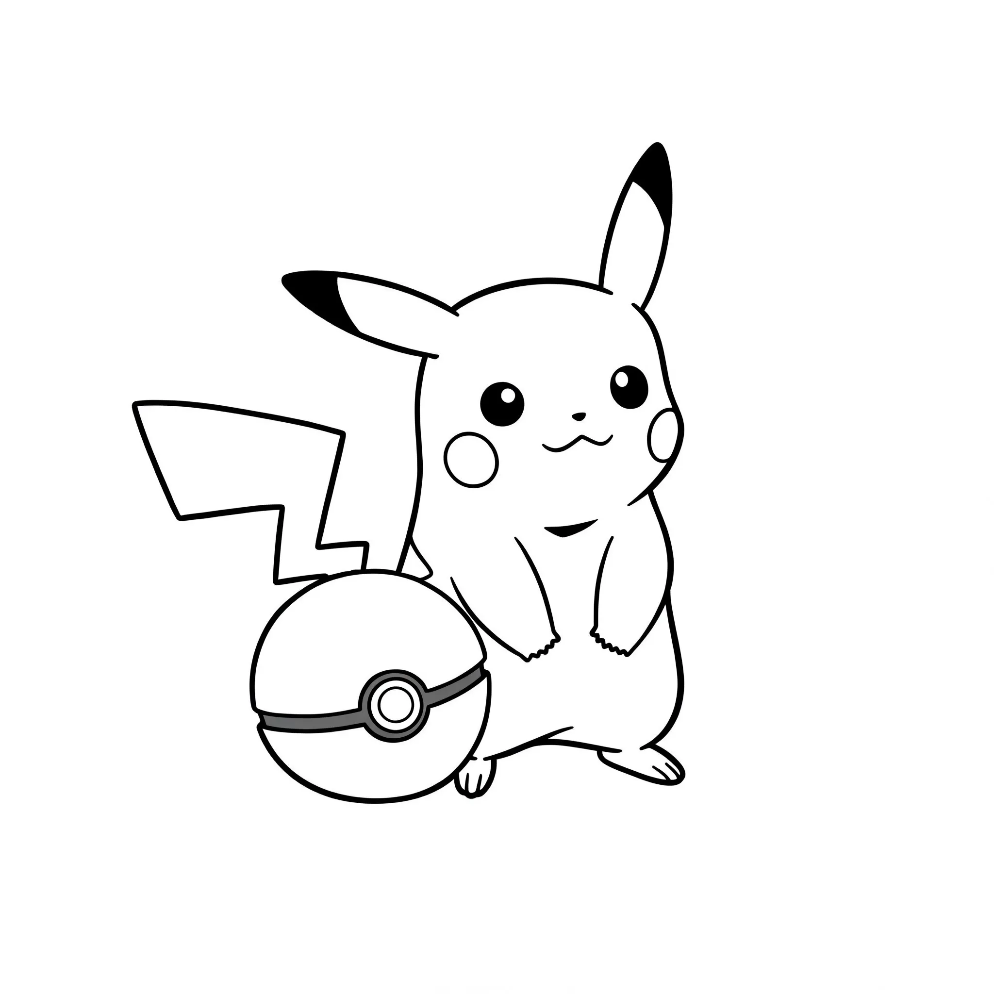 image de coloriage Pikachu avec une Poké Ball pour enfant