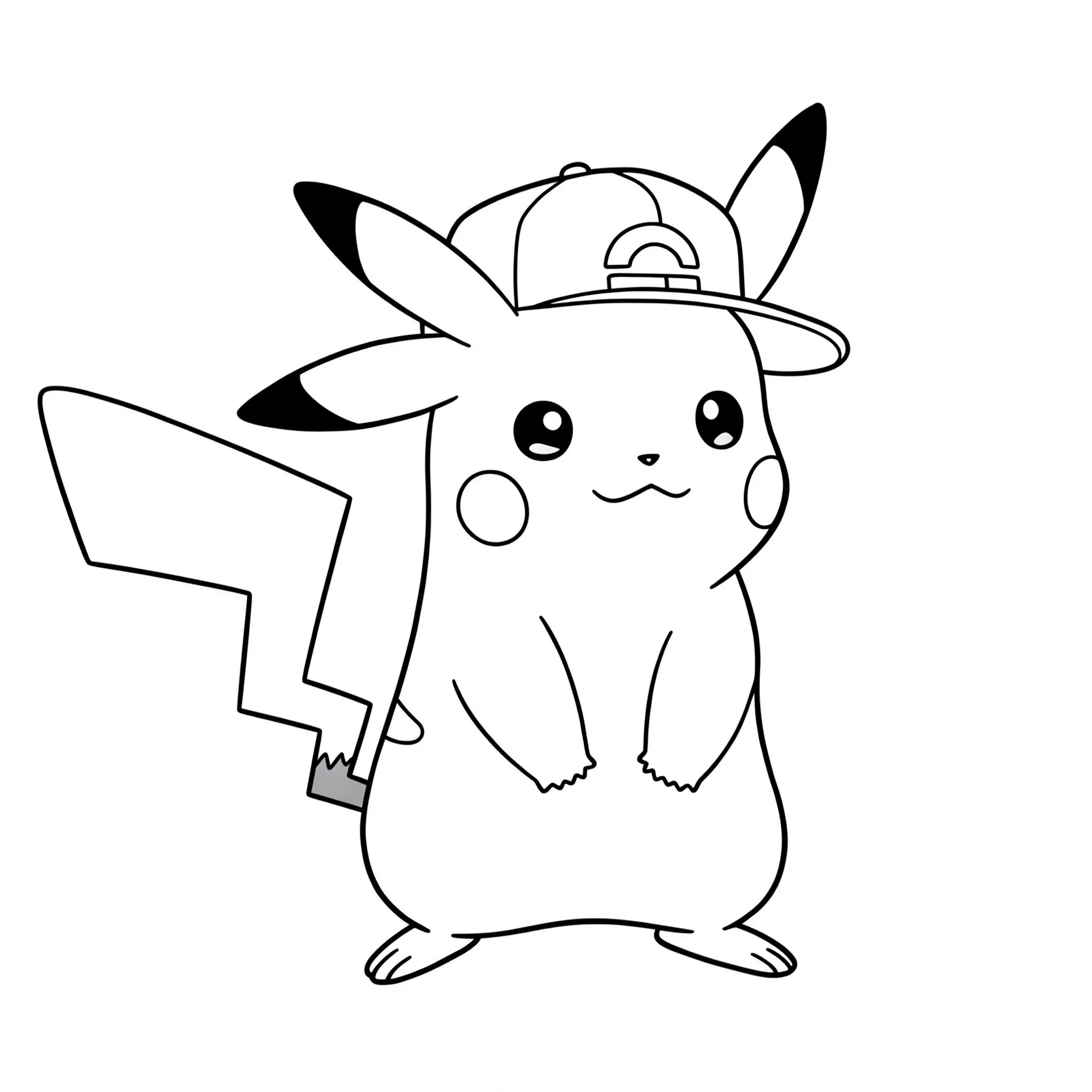 coloriage Pikachu avec une casquette pour enfant a imprimer gratuit