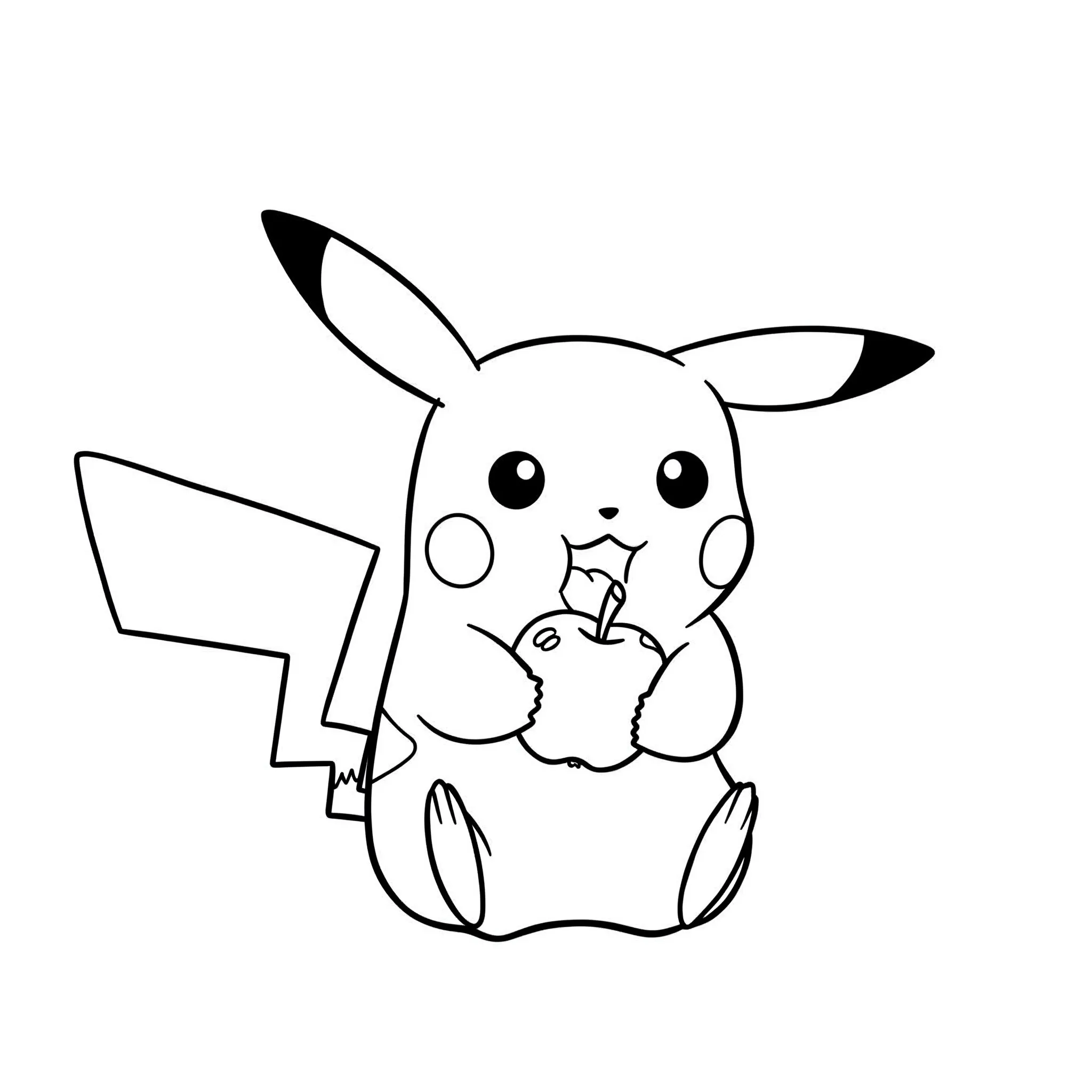 coloriage Pikachu mangeant une pomme à imprimer a4