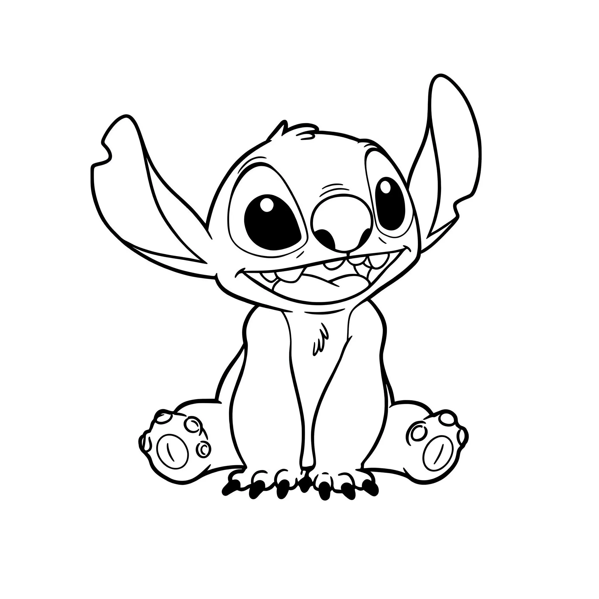 coloriage Stitch assis qui sourit à imprimer a4