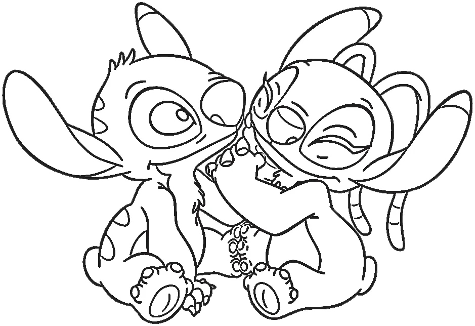 coloriage Stitch et Angel a dessiner en ligne