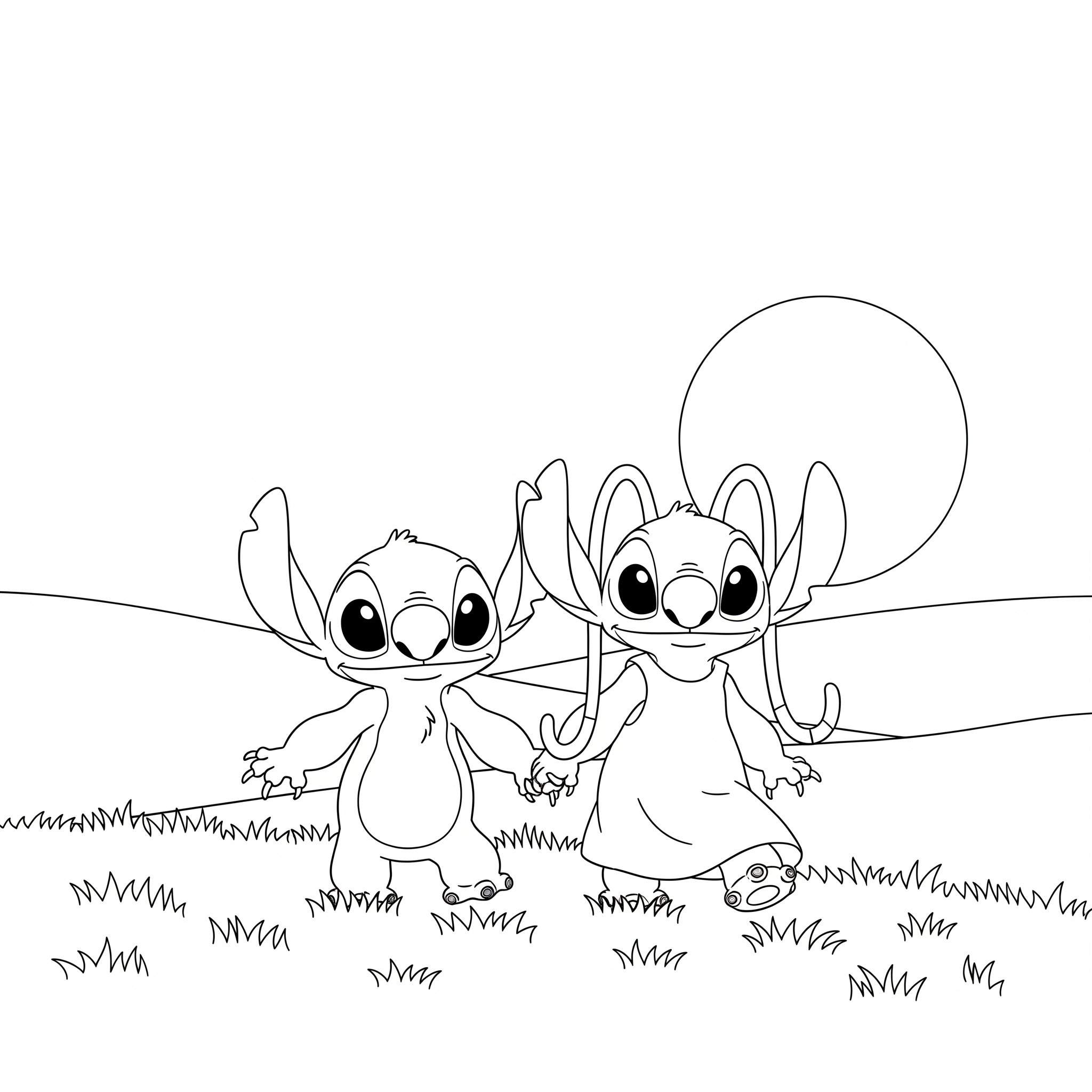 coloriage Stitch et Angel pour enfants