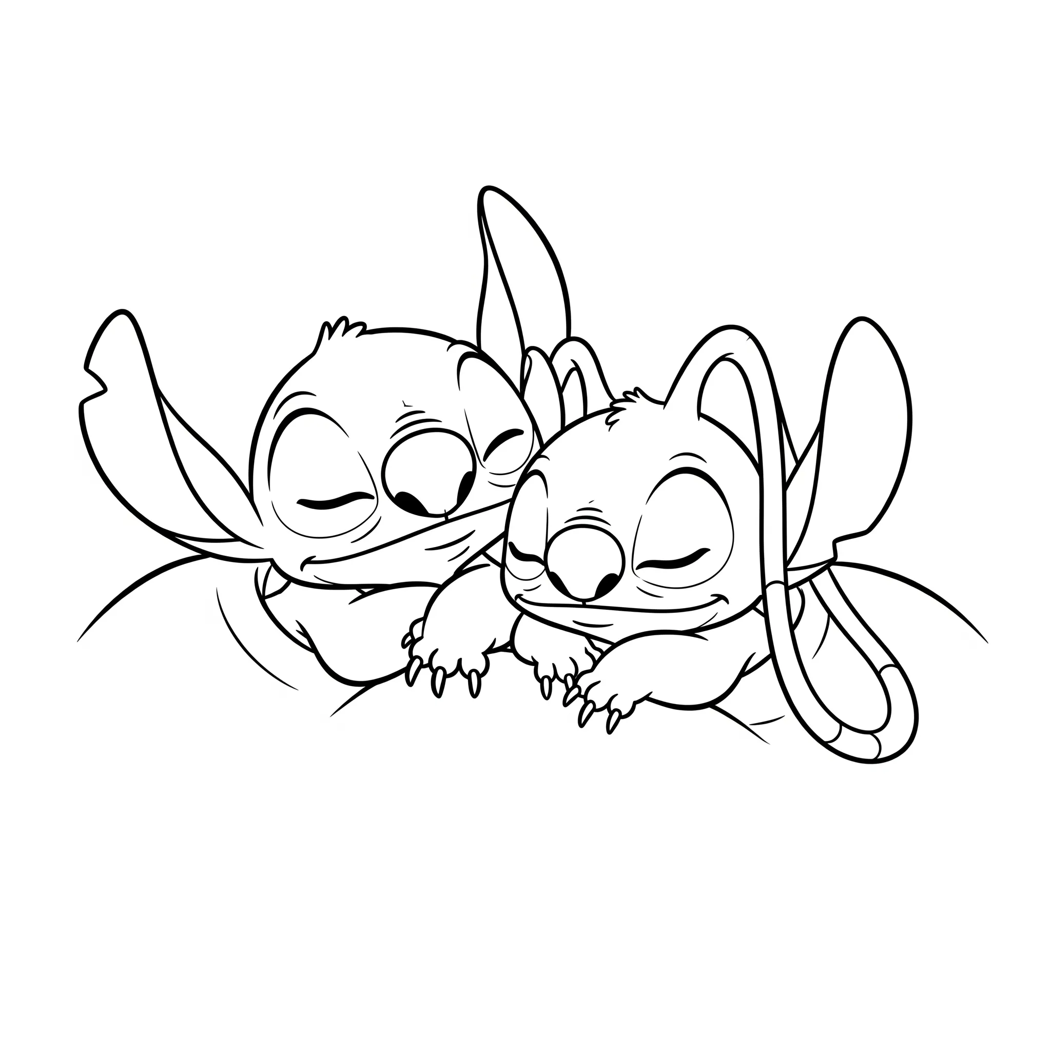 coloriage Stitch et Angel dormant ensemble a dessiner en ligne