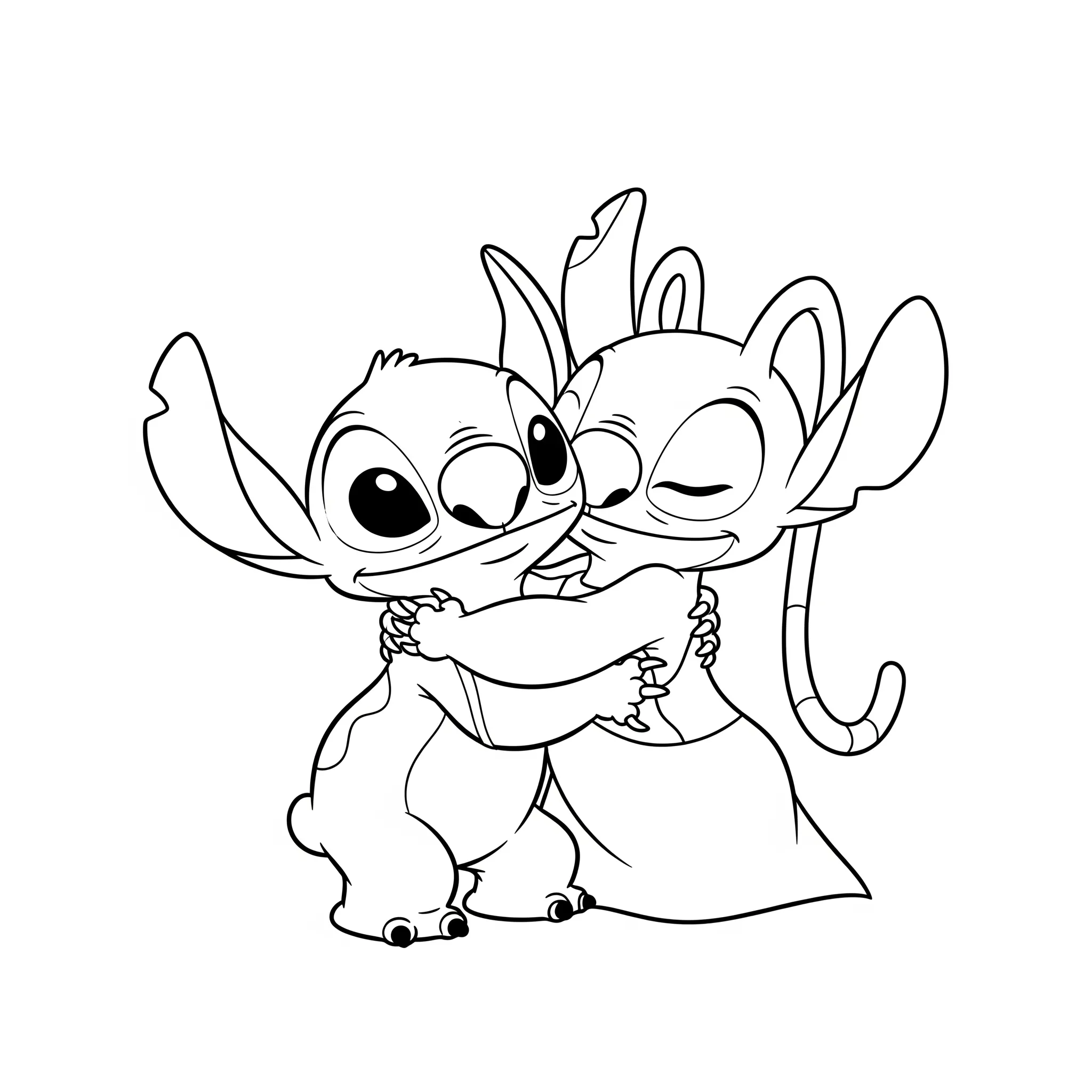 imprimer coloriage Stitch et Angel faisant un câlin