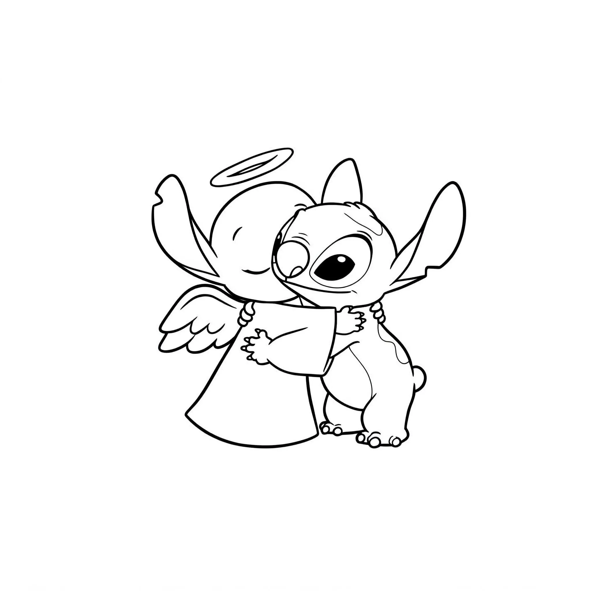 coloriage Stitch fait un câlin à Angel gratuit en ligne