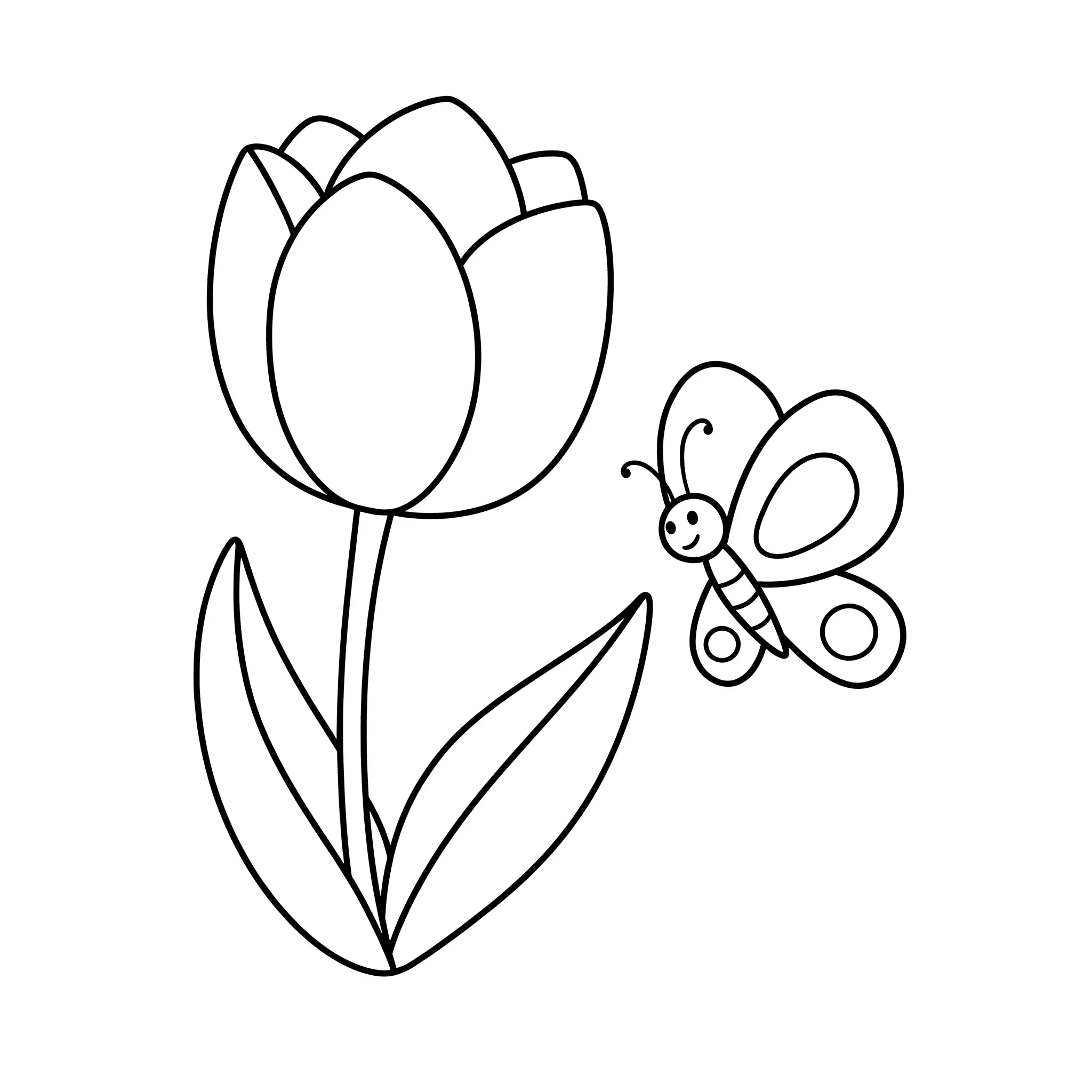 coloriage Tulipe avec papillon pour primaire