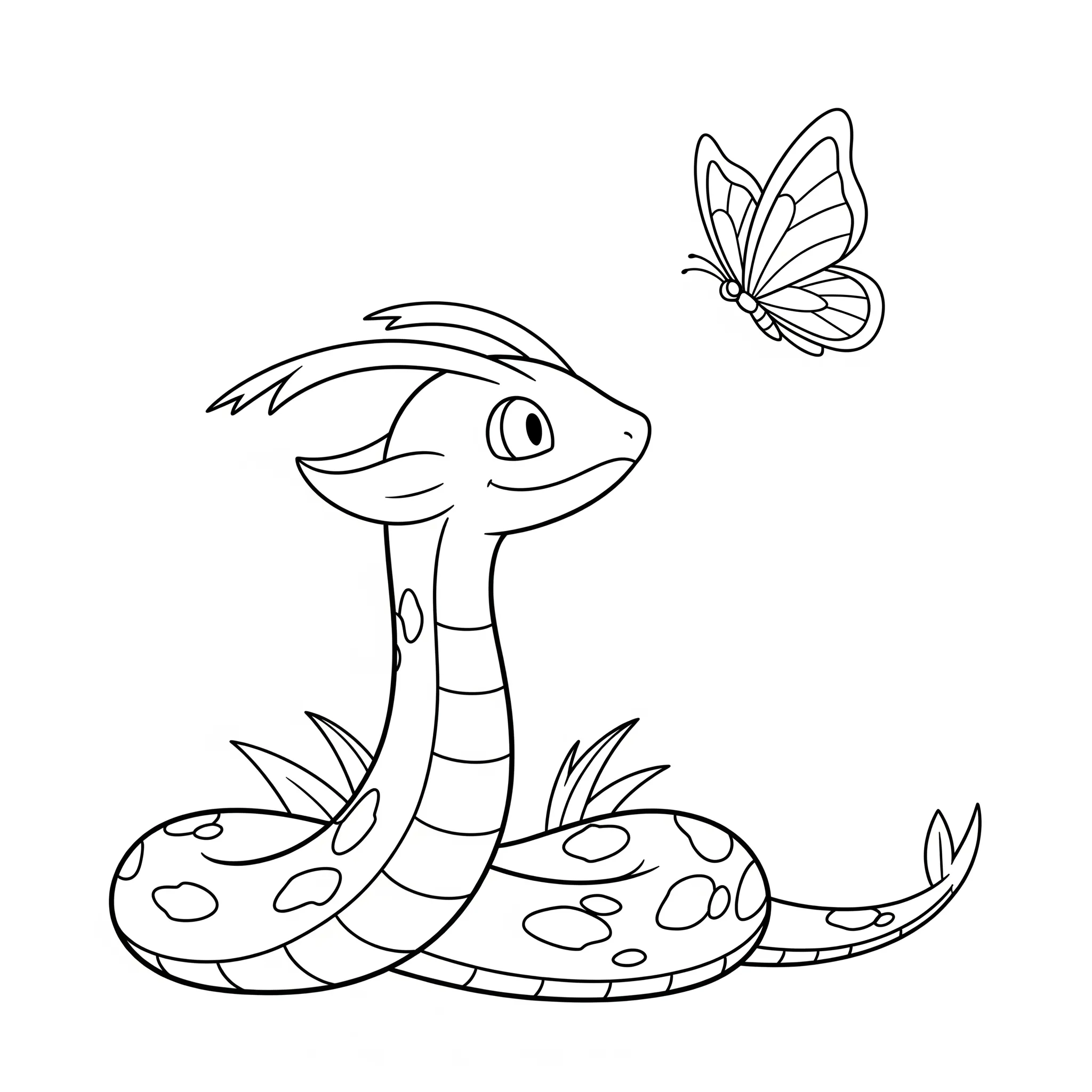 coloriage Vipélierre regardant un papillon pour enfant de 4 ans