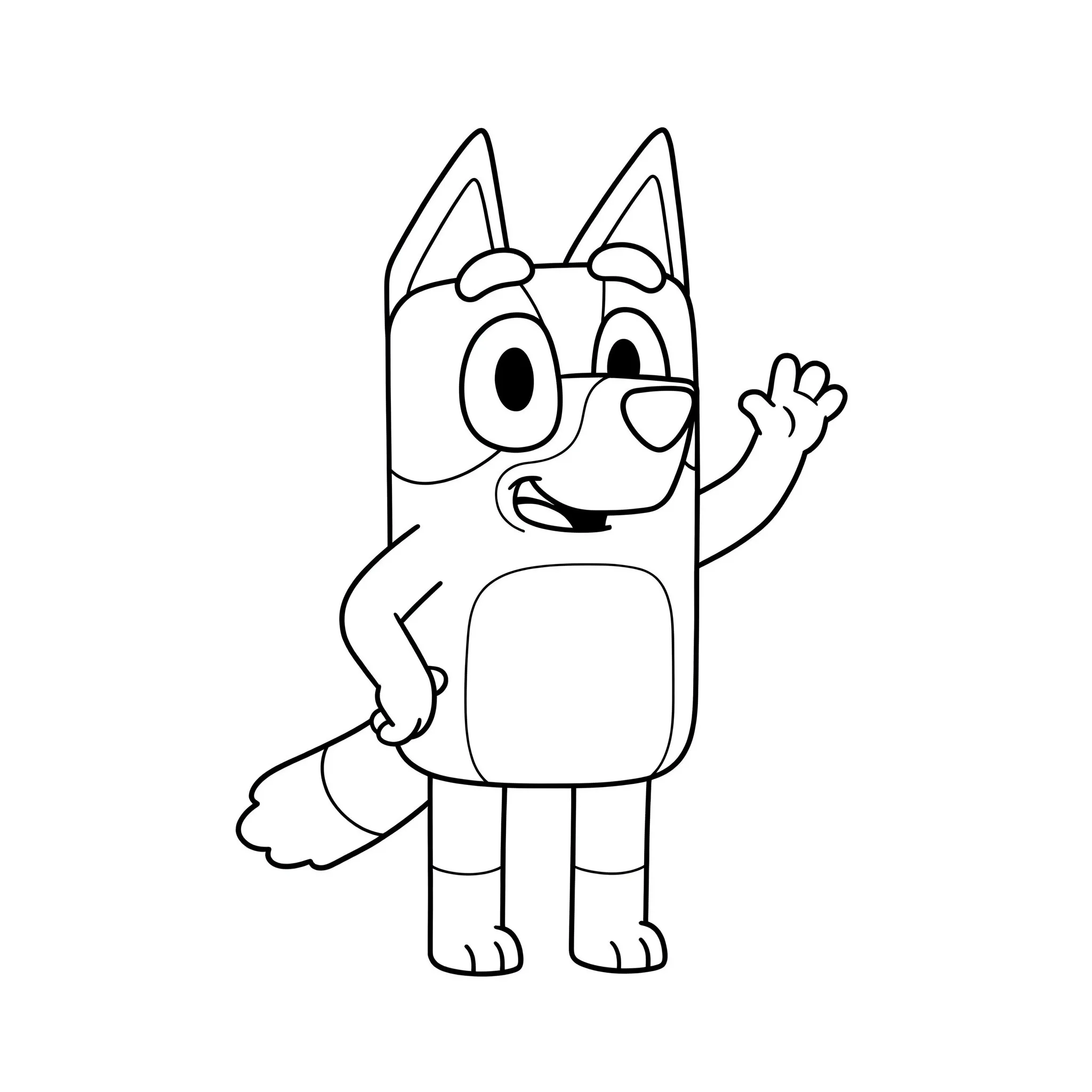 coloriage Bluey qui fait un signe de la main pour enfants a imprimer