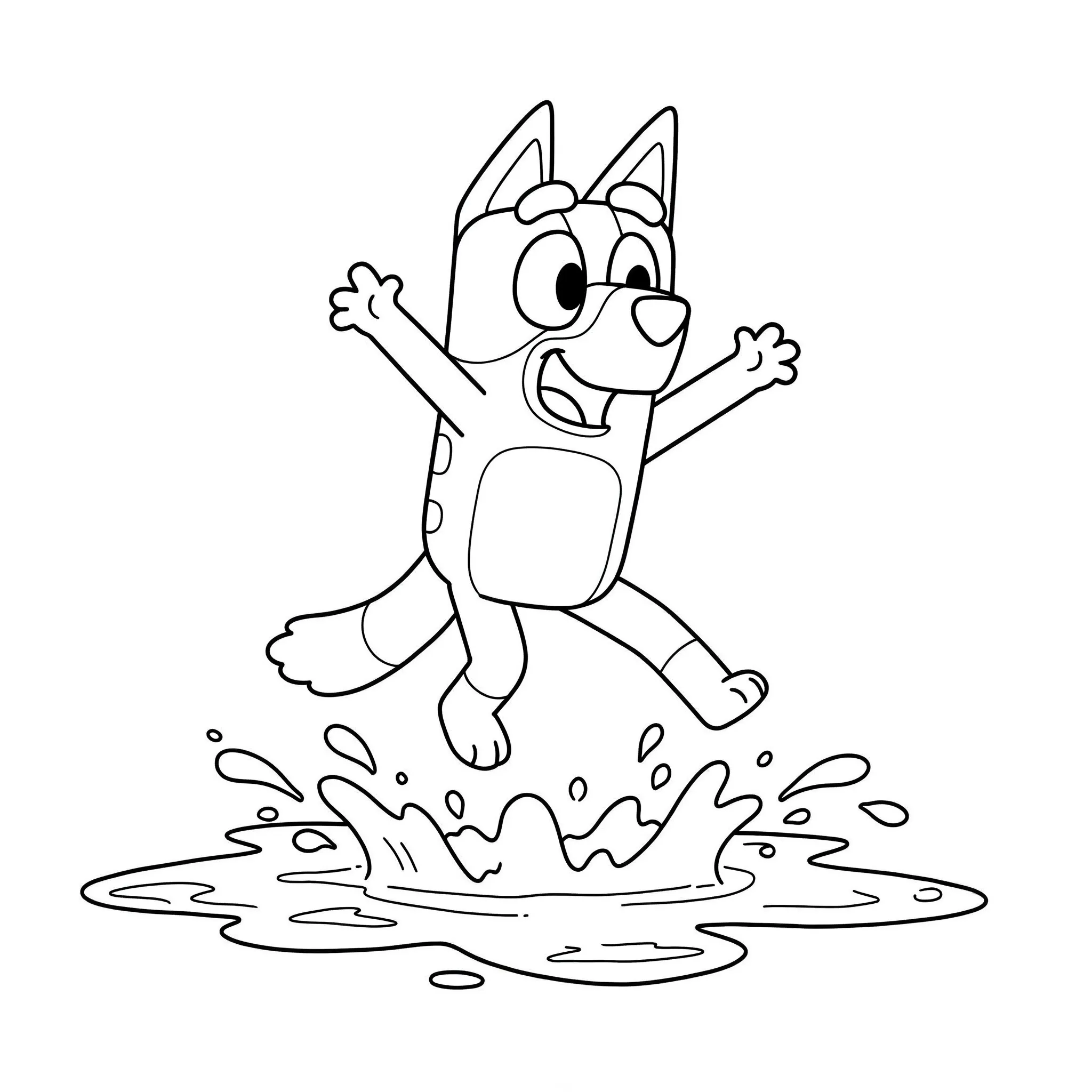coloriage Bluey qui saute dans une flaque de boue pour enfants a imprimer