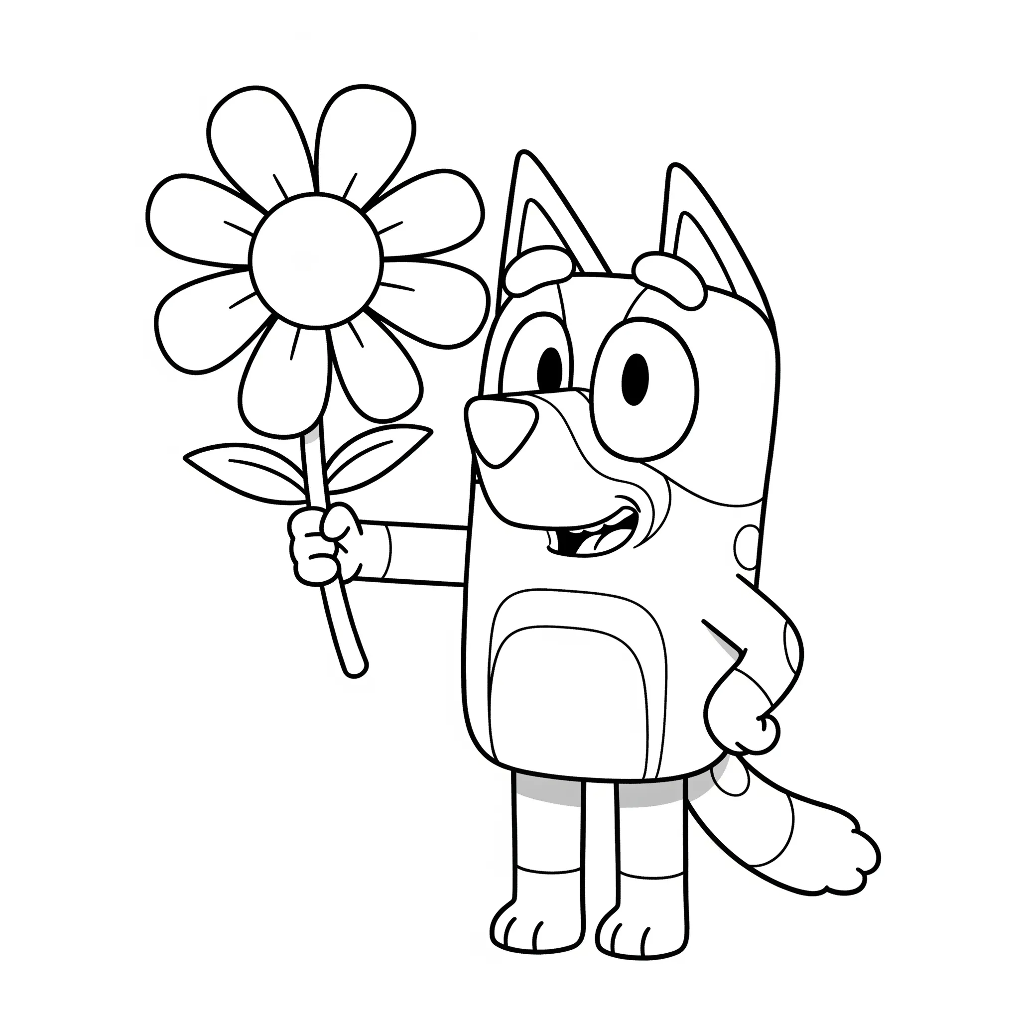 coloriage Bluey tenant une Fleur pour enfant à imprimer