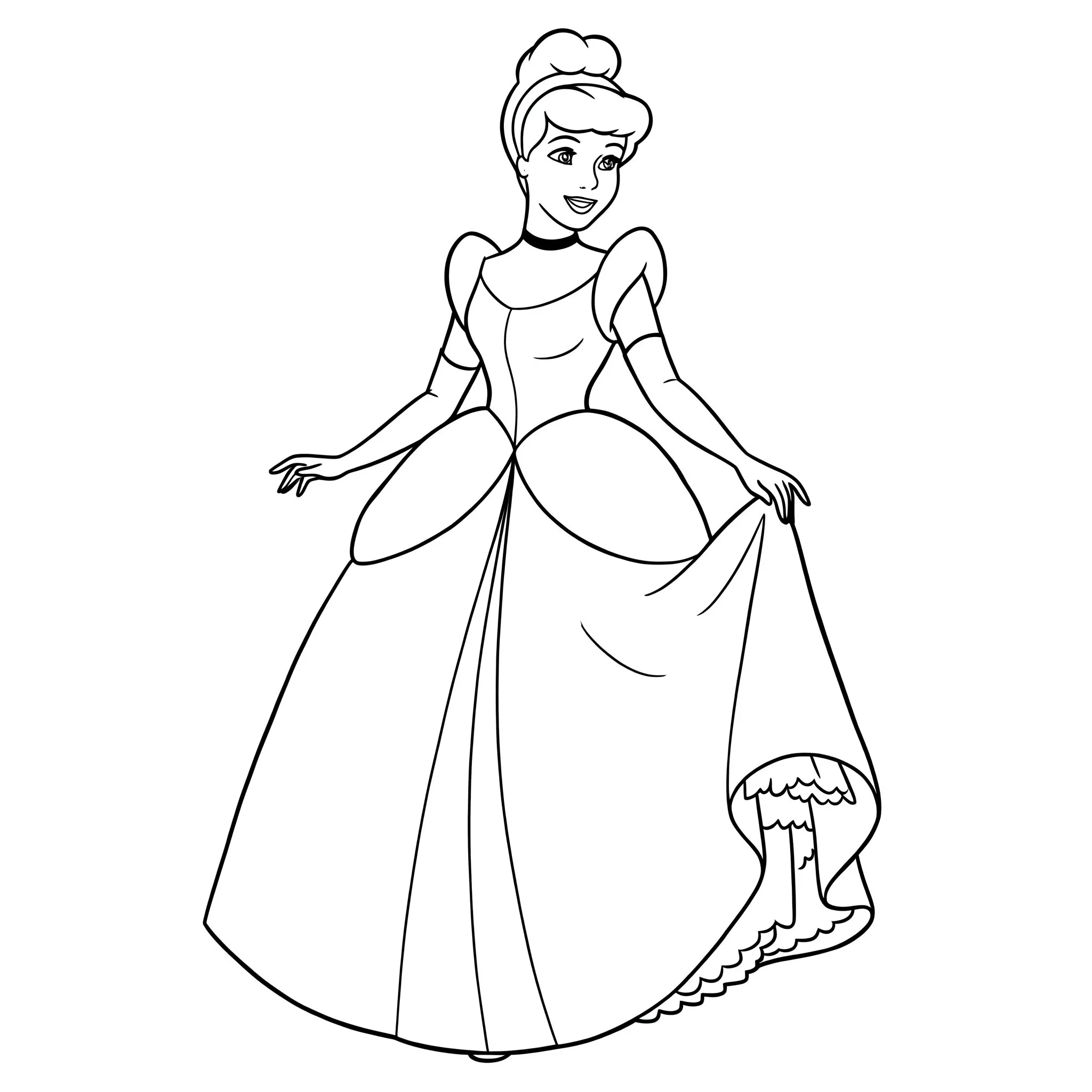 coloriage Cendrillon avec sa robe de bal pour enfants à imprimer