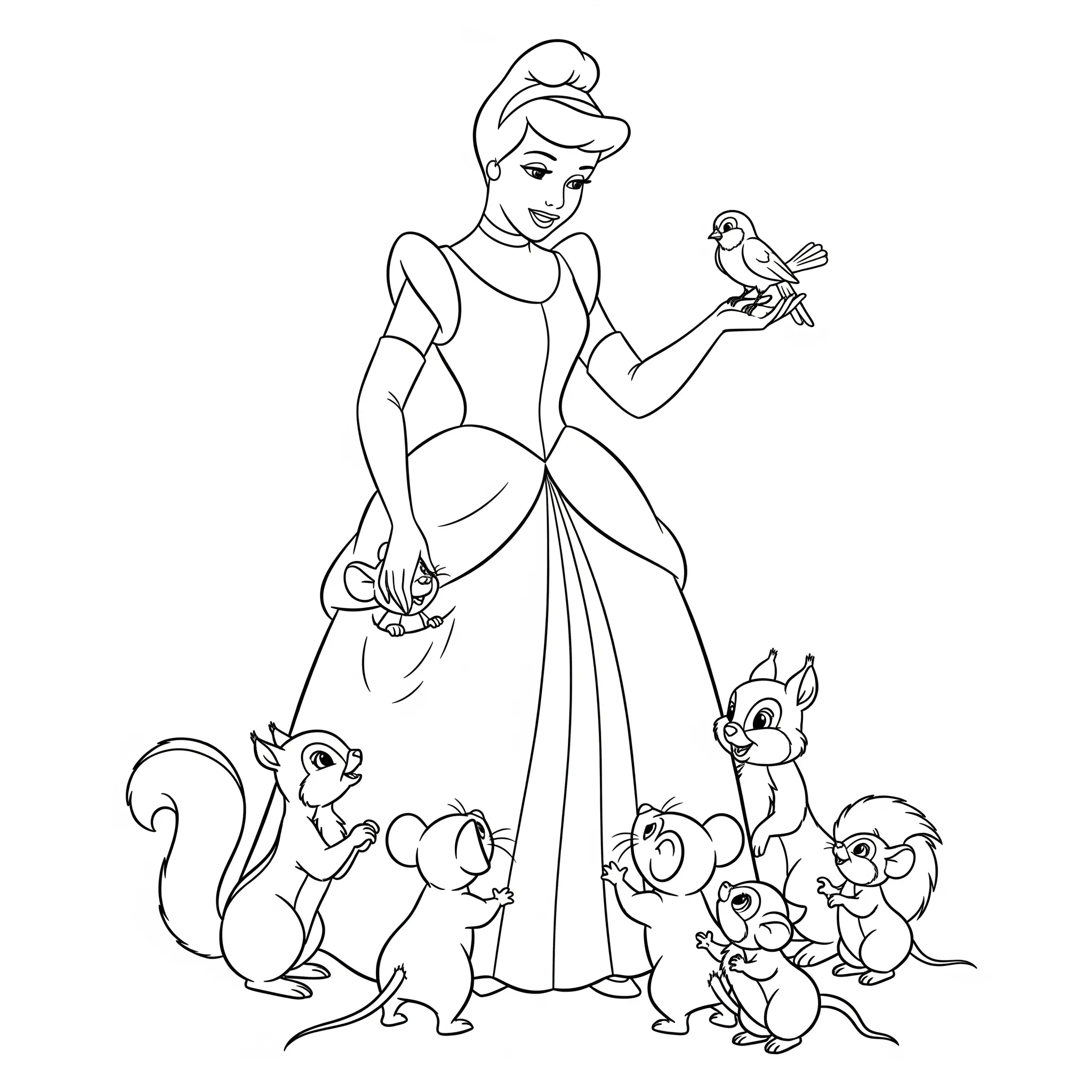 coloriage Cendrillon et les animaux gratuit a imprimer