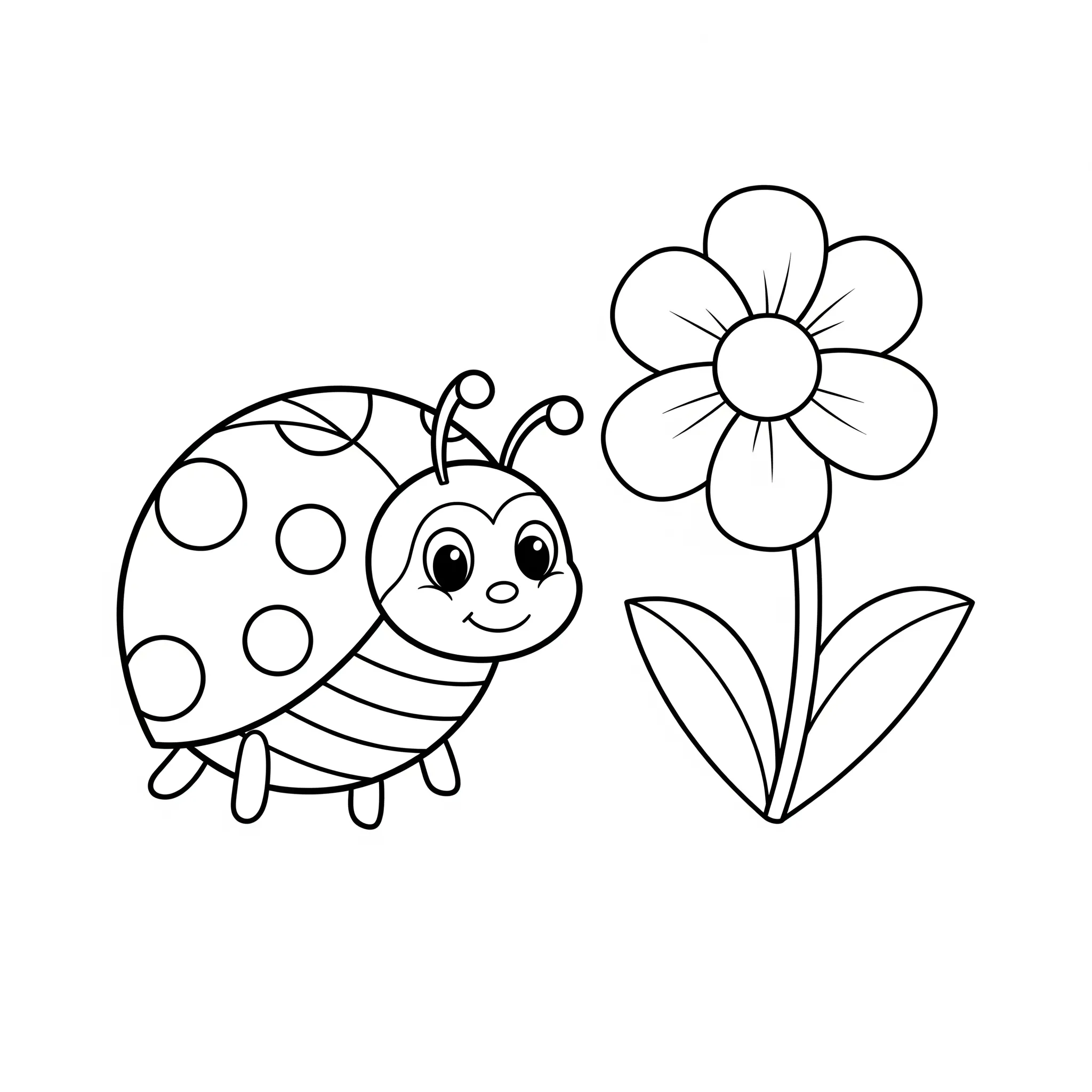 coloriage Coccinelle et Fleur Simple a imprimer gratuit