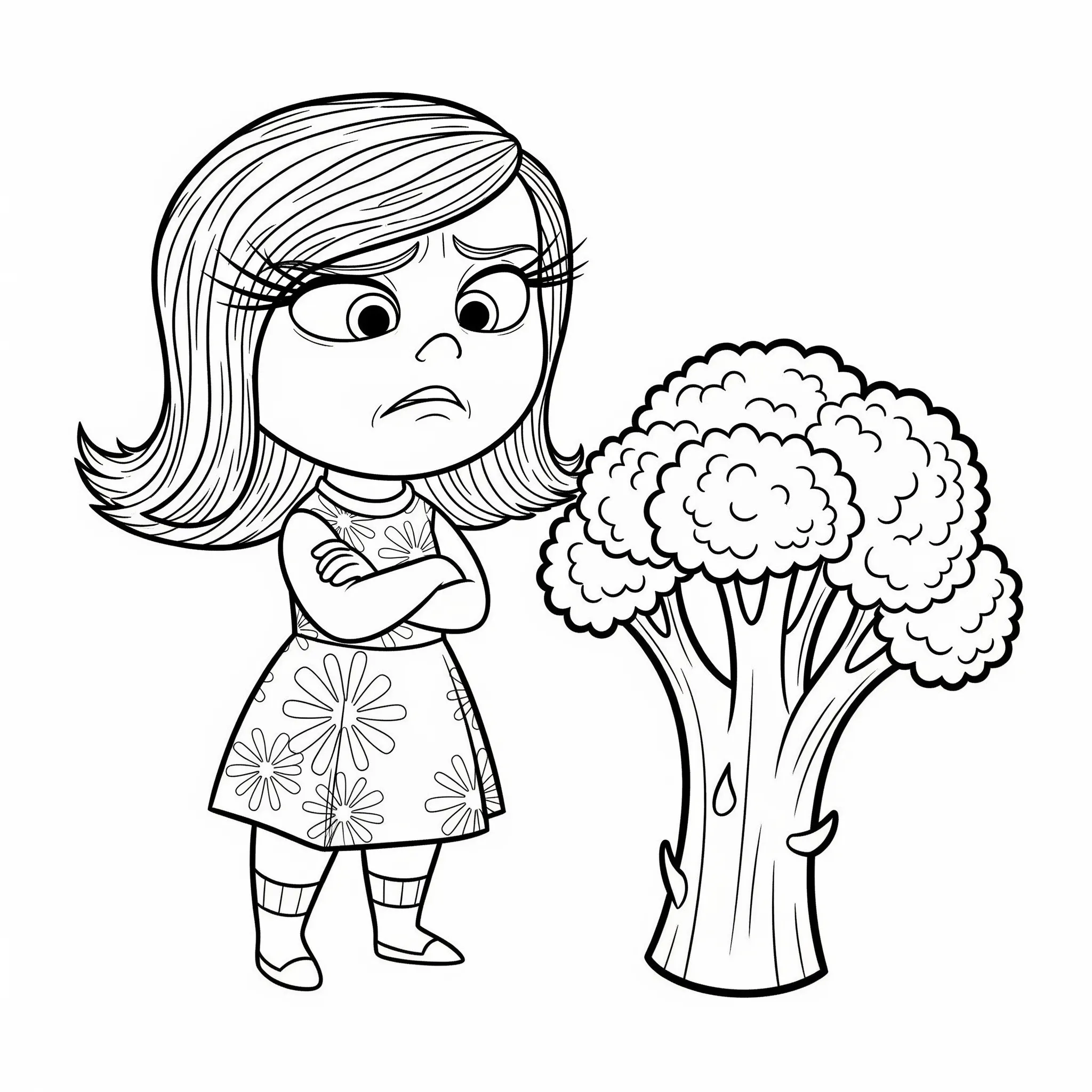 coloriage Dégoût avec un brocoli a imprimer pour enfant de 4 ans