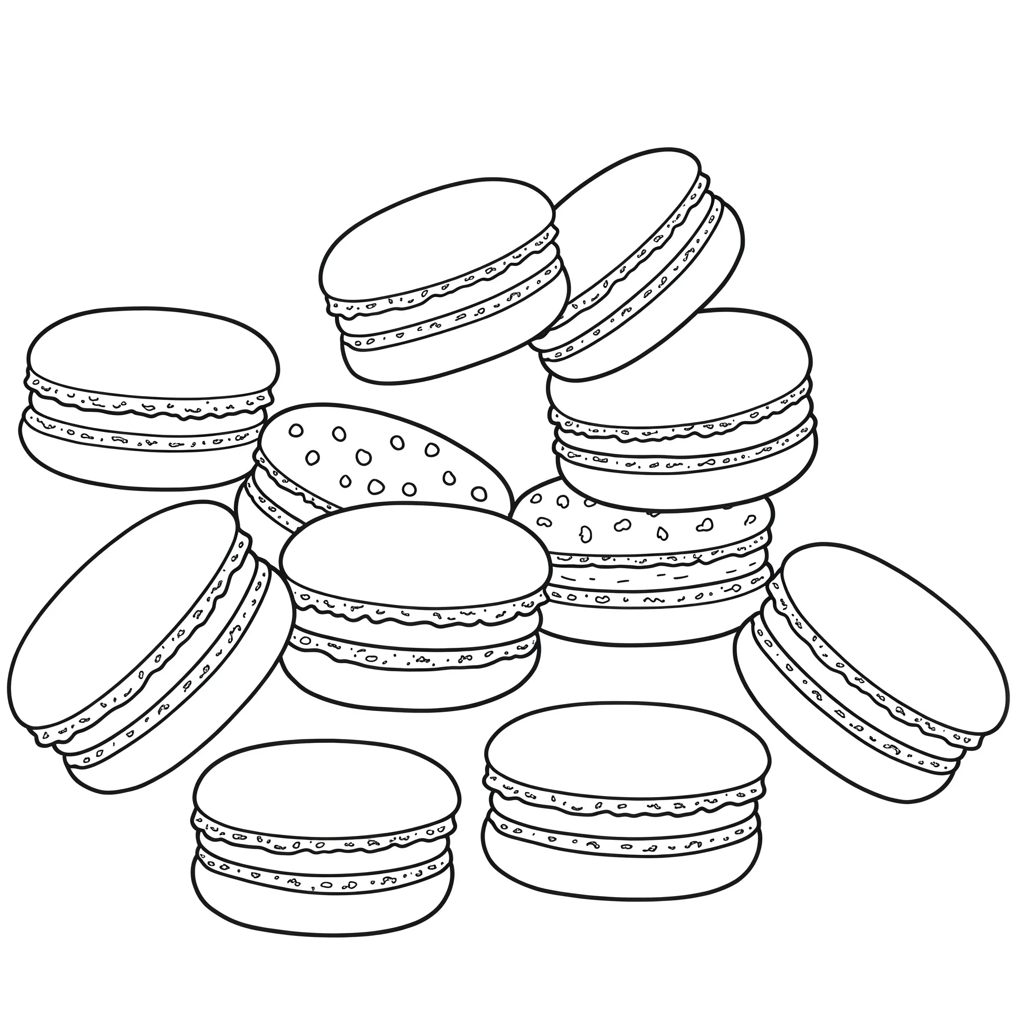 coloriage Des macarons éparpillés pour enfants a imprimer