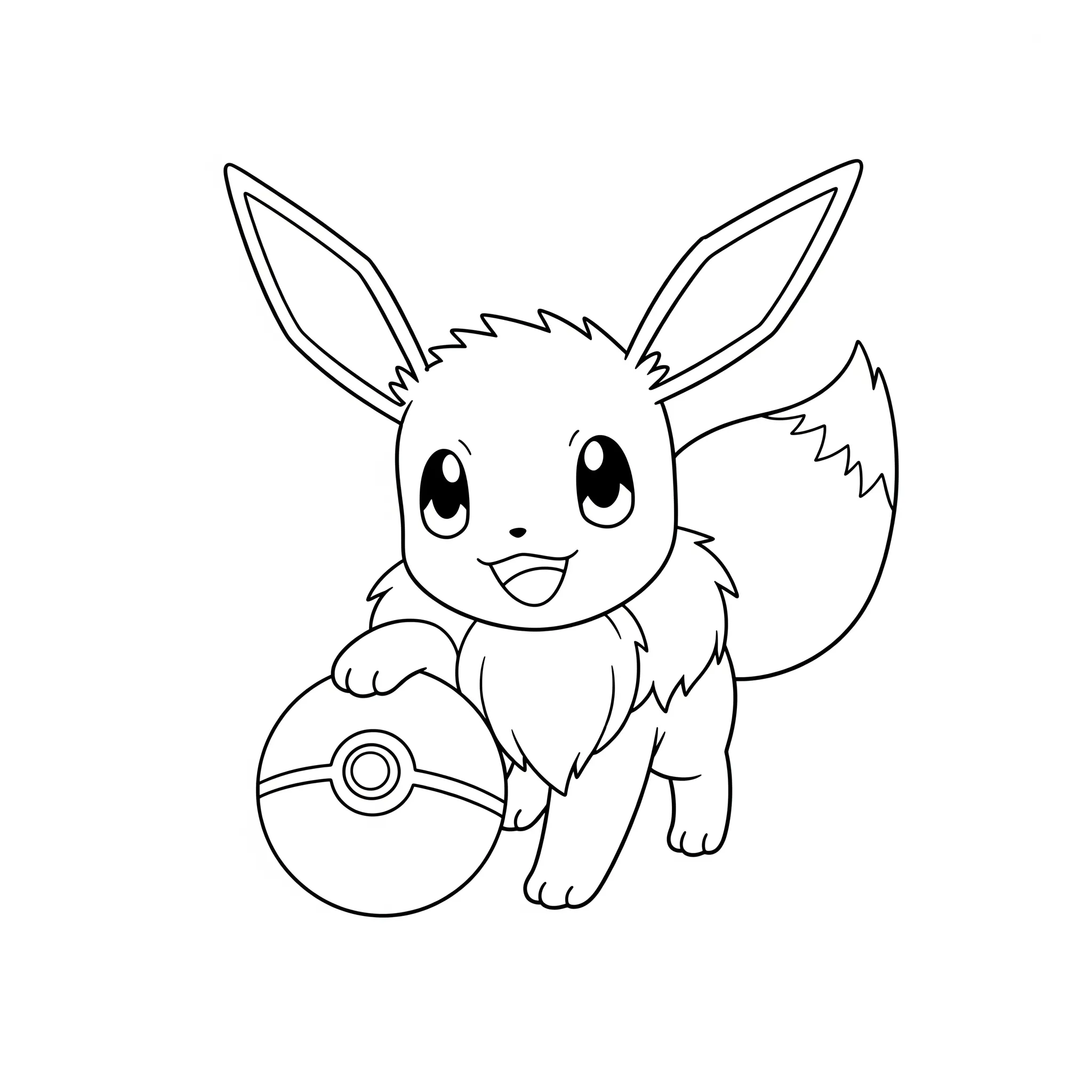 coloriage Eevee jouant avec une balle à imprimer pour enfant de 9 ans