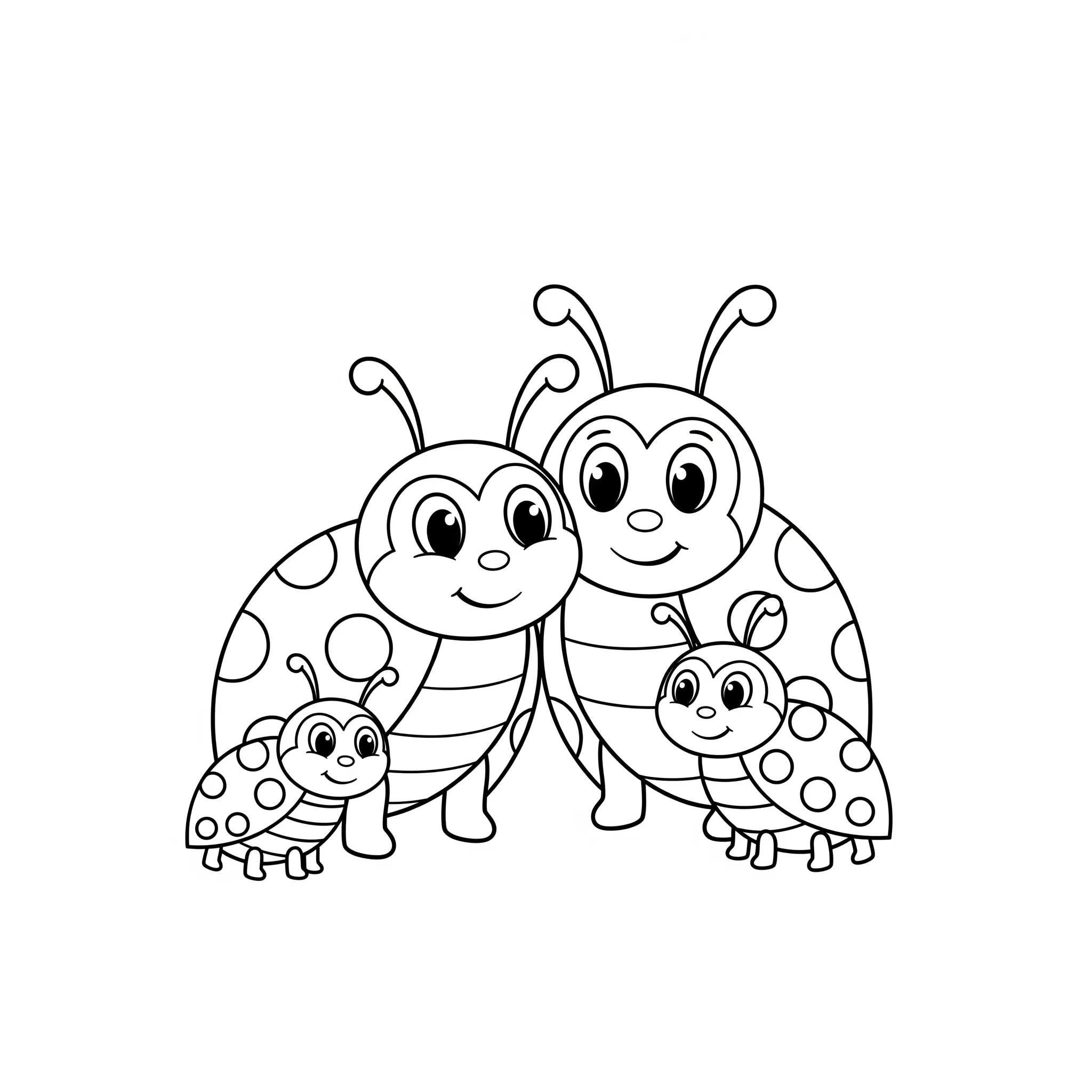 coloriage Famille de Coccinelles à imprimer kawaii
