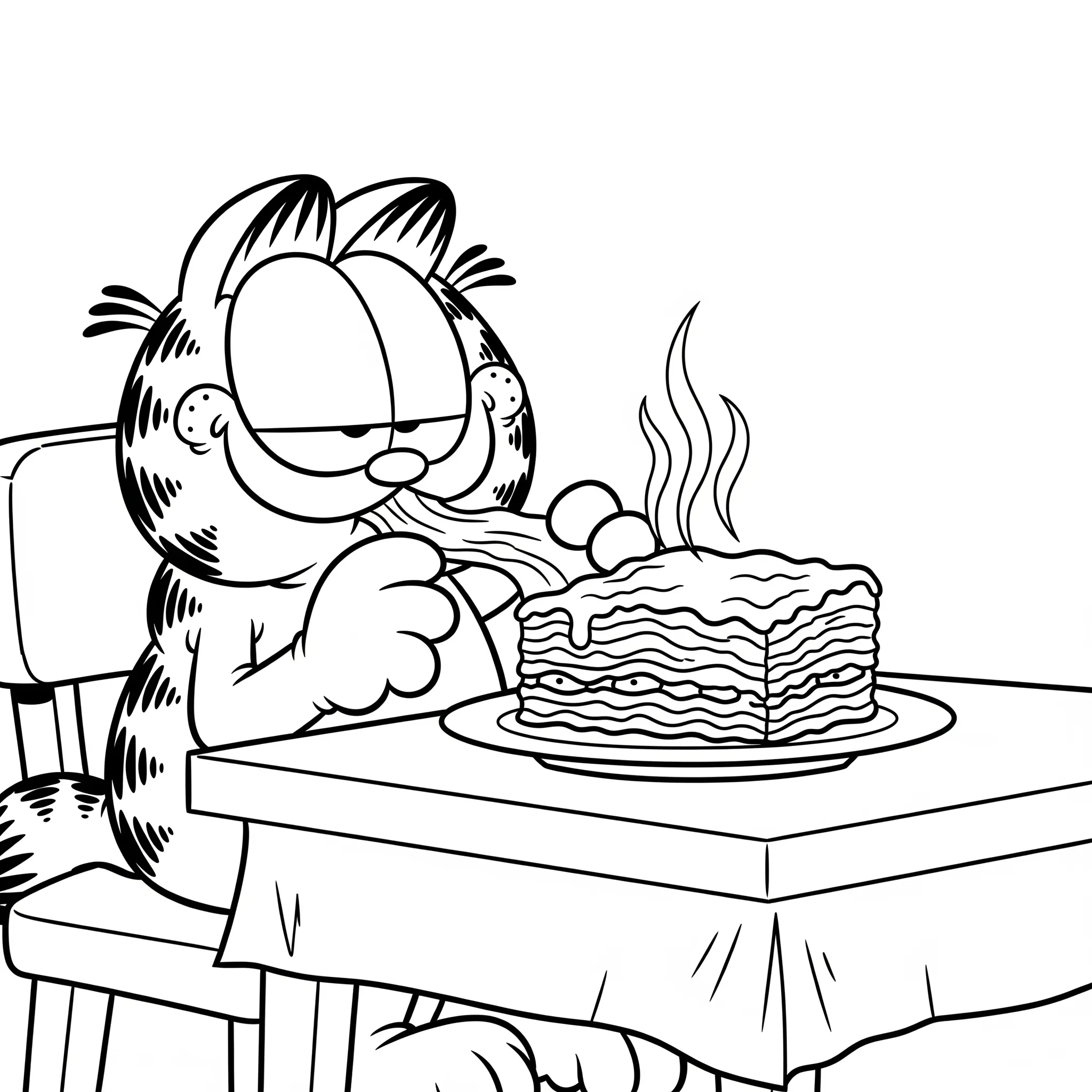 coloriage Garfield Mangeant des Lasagnes à imprimer pour enfant de 6 ans