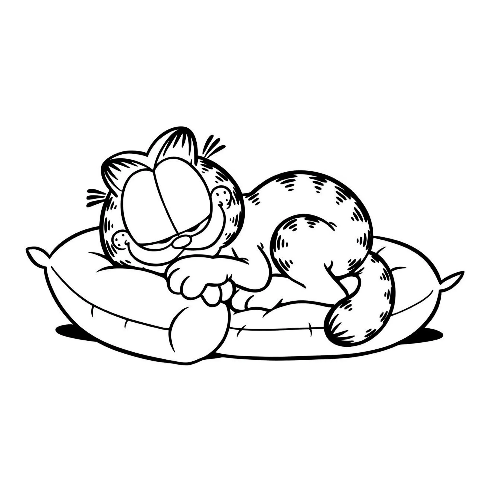 coloriage Garfield dormant sur un coussin pour enfant de 3 ans
