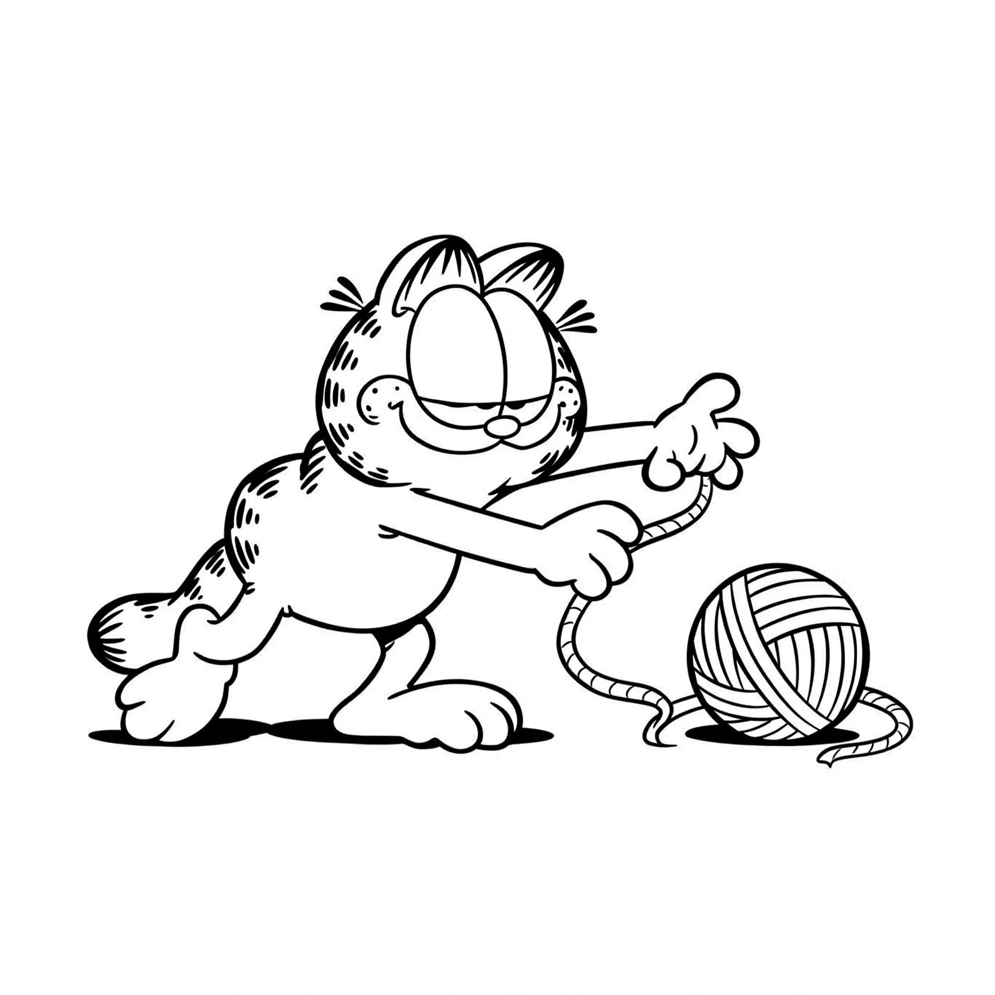 coloriage Garfield jouant avec une pelote de laine pour enfant de 5 ans