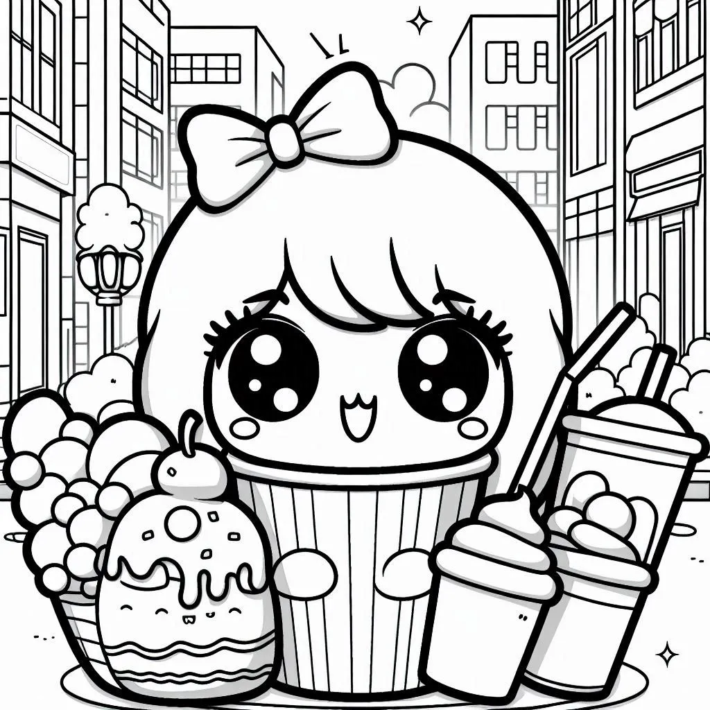 coloriage Kawaii Nourriture pour enfant de à imprimer