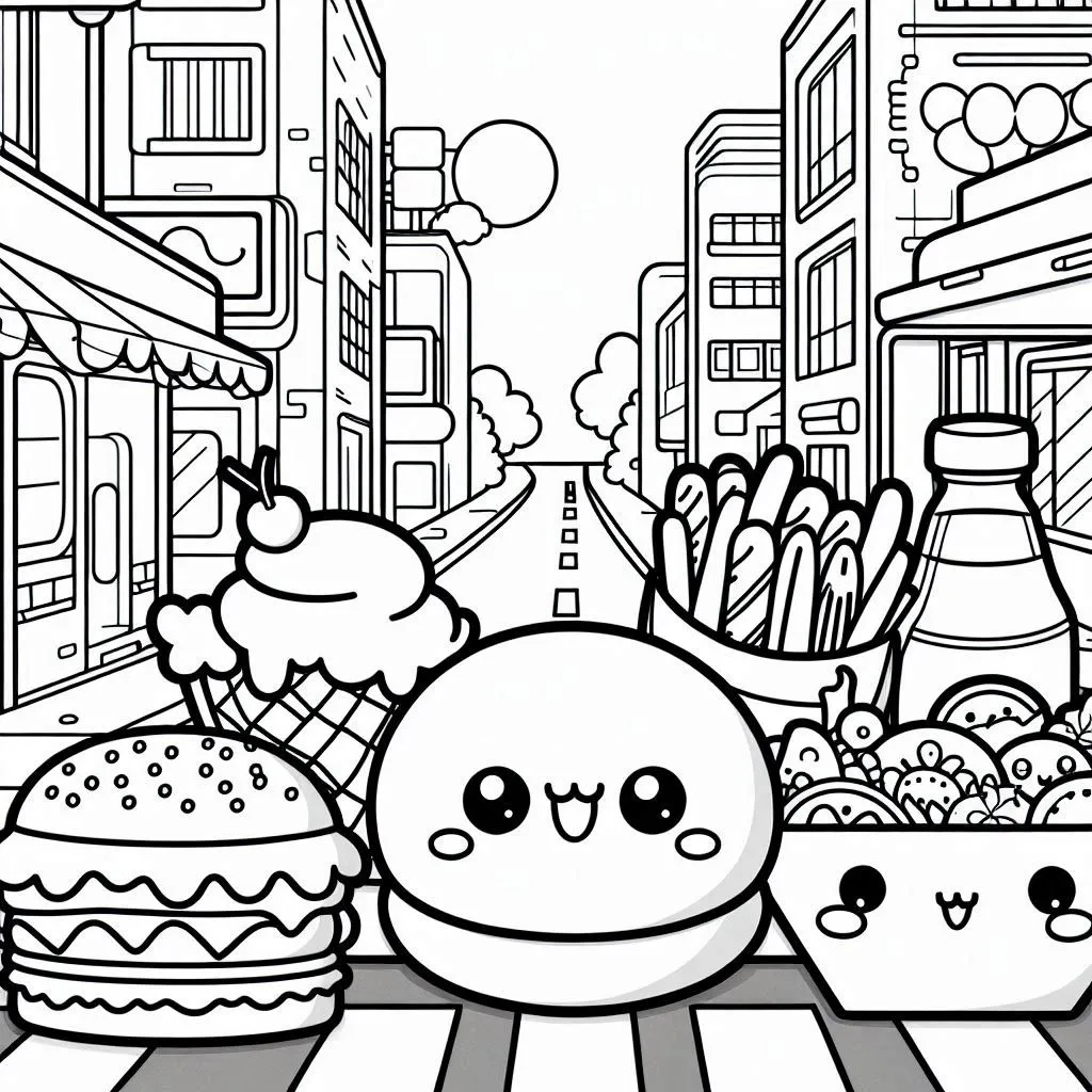 coloriage Kawaii Nourriture à imprimer gratuit