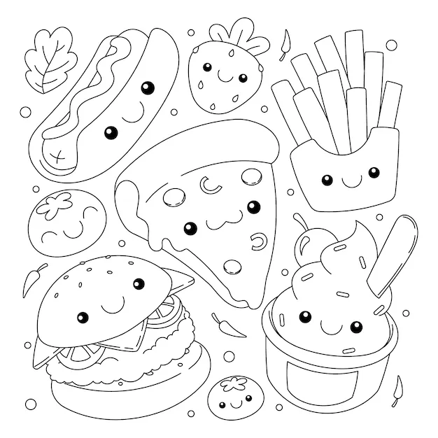 coloriage Kawaii Nourriture à imprimer pour enfants