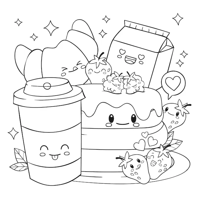 coloriage Kawaii Nourriture pour enfants à télécharger