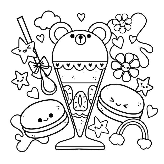 coloriage Kawaii Nourriture gratuit en ligne