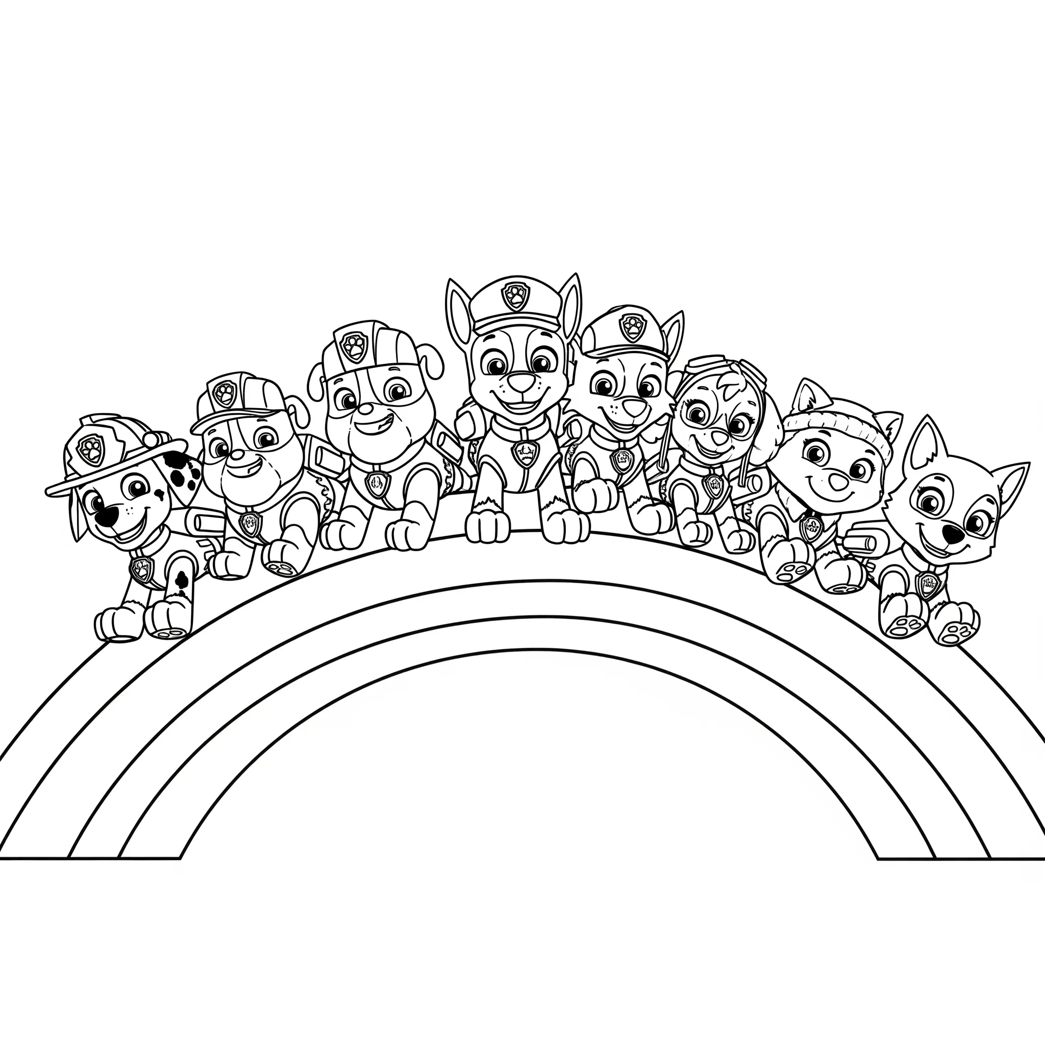 coloriage Le groupe entier sur un arc en ciel pour enfants a imprimer