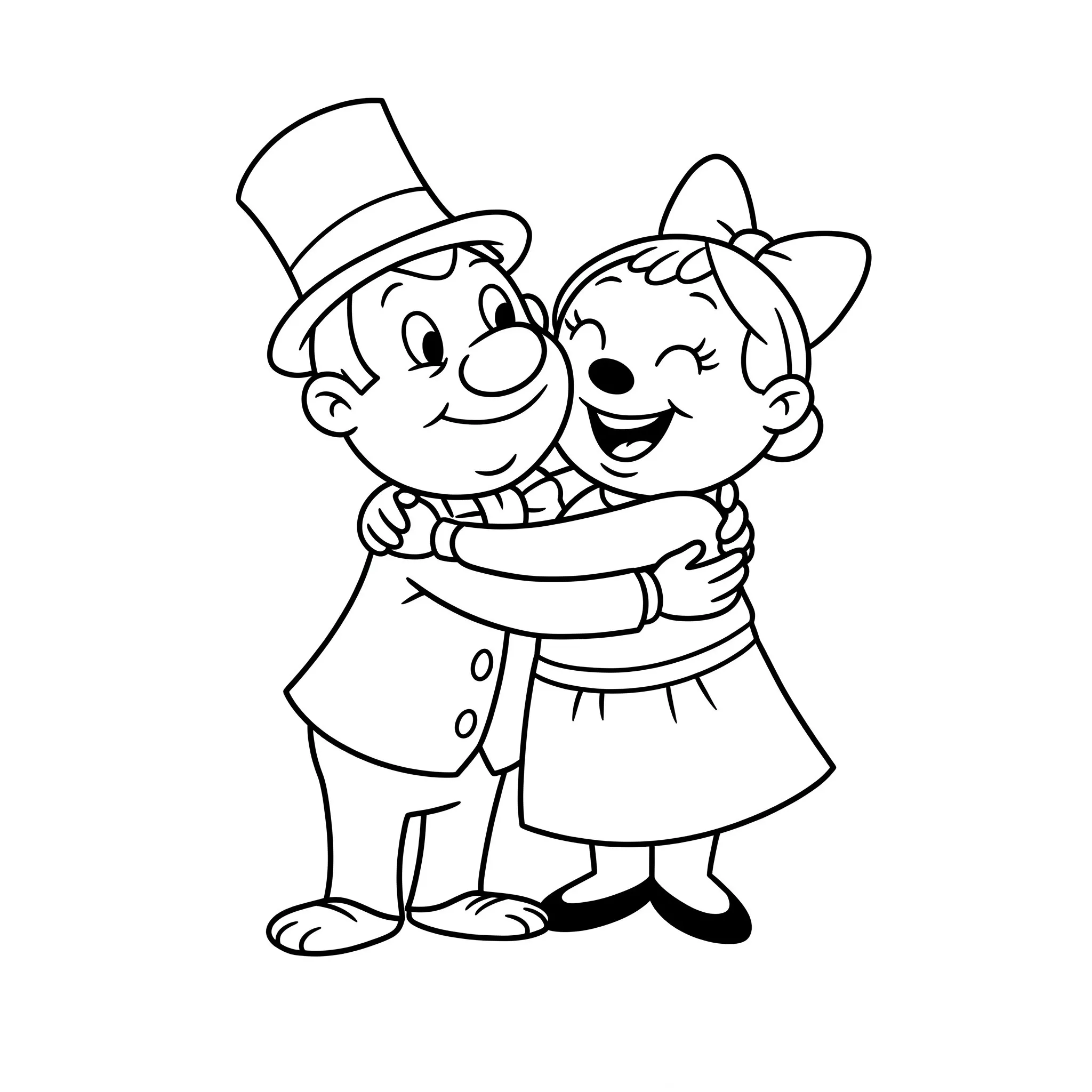coloriage Monsieur Chatouille embrasse Madame Rigolote pour enfants à télécharger
