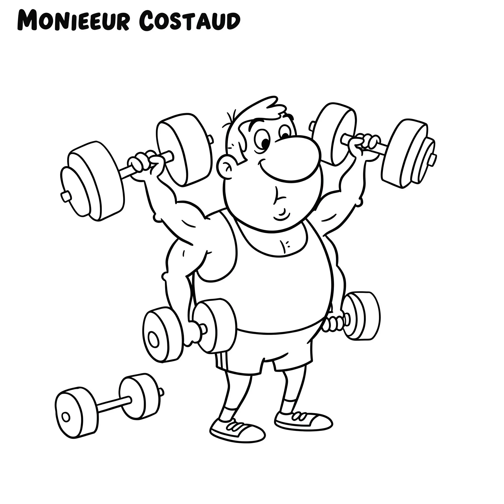 coloriage Monsieur Costaud fait de la musculation à imprimer pdf gratuit
