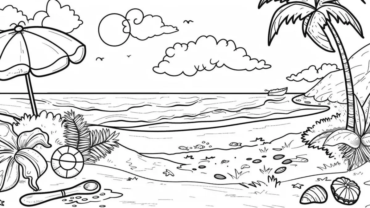 coloriage Plage et decoupage